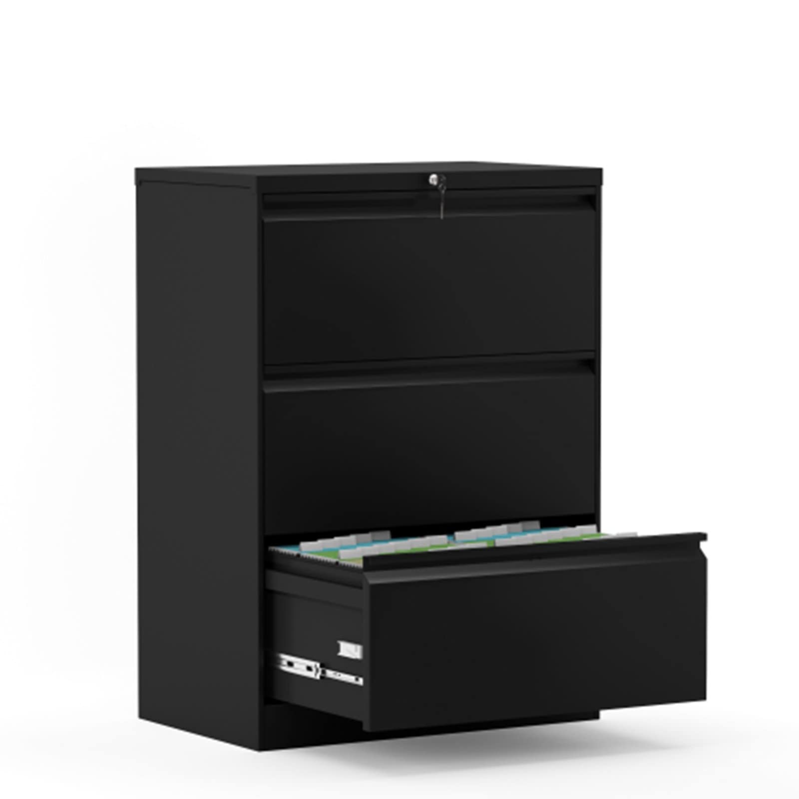 3-Drawer Black Folding Lateral File Cabinet for Home Office - Compact Storage Solution for Documents, Folders & Office Supplies | Perfect for Small Spaces & Organization