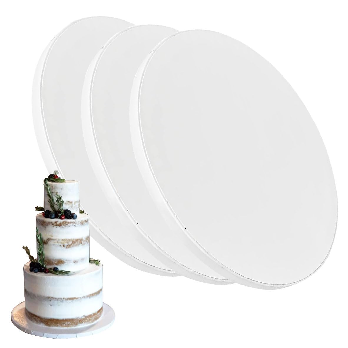 12 Inch Round Cake Drums (3 Pack) - White Greaseproof Cardboard Cake Boards for Heavy & Tiered Cakes - Perfect for Wedding, Birthday & Professional Baking Displays