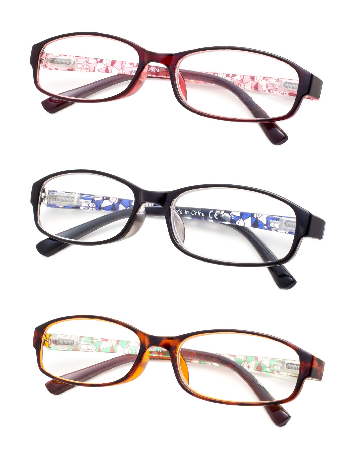 3-Pack Stylish Reading Glasses with Spring Hinges for Women - Comfortable Lightweight Readers for Reading, Crafting & Computer Work