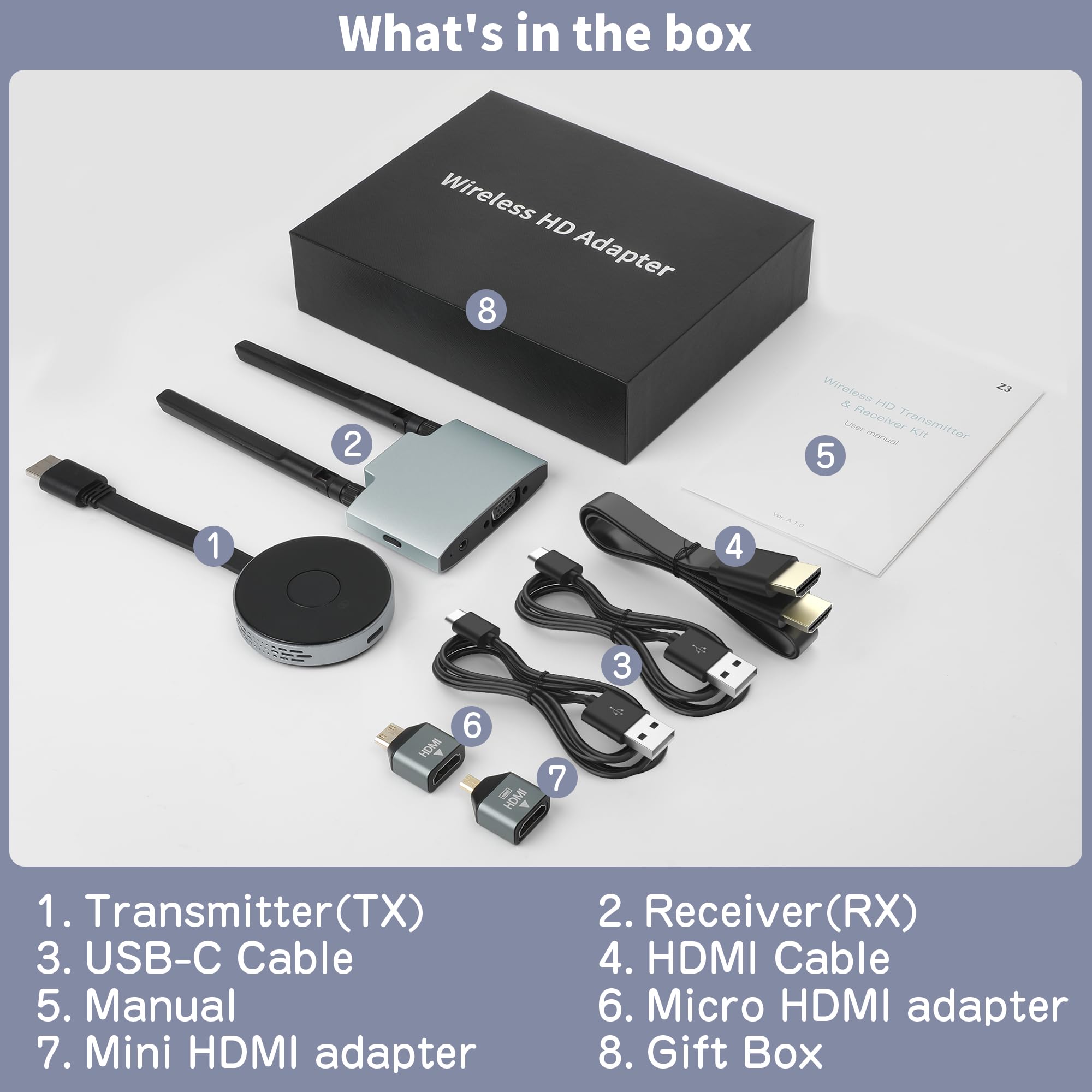 VJZFA Wireless HDMI Transmitter and Receiver Kit - Plug & Play 4K Streaming for Laptop, PC, TV Box & Projector | Dual Band 2.4/5GHz for Smooth Video/Audio Transmission | Perfect for Home Theater, Office Presentations & Gaming Setups