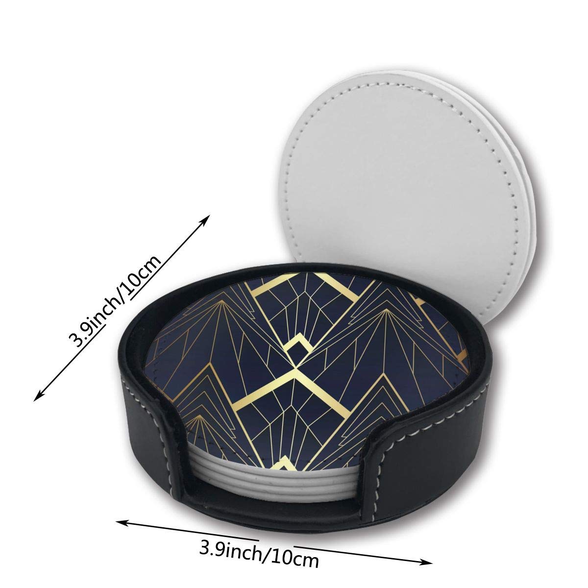 Modern Abstract Art Deco Coasters Set of 6 with Holder - Non-Slip Drink Coasters for Coffee, Wine & Cocktail Glasses - Perfect for Home Bar, Office & Dining Table Decor