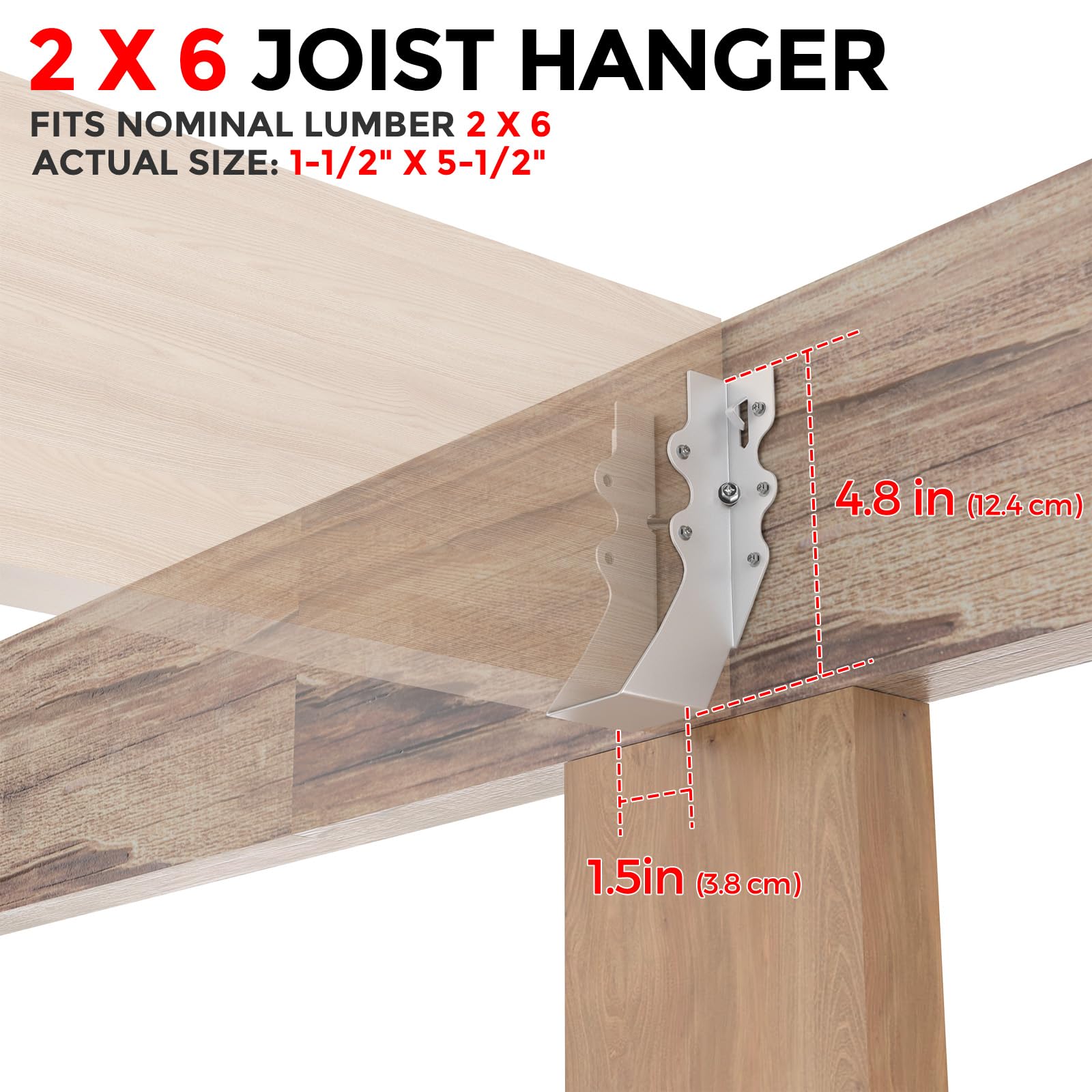 25 Pcs 2x6 Joist Hangers, 20 Gauge Galvanized Metal Face Mount Bracket - Heavy Duty Lu26 Joist Connectors for Deck, Floor, Roof Overhang & Ceiling - Hurricane Ties for Rafters & Structural Support - Perfect for DIY Home Improvement & Construction Projects