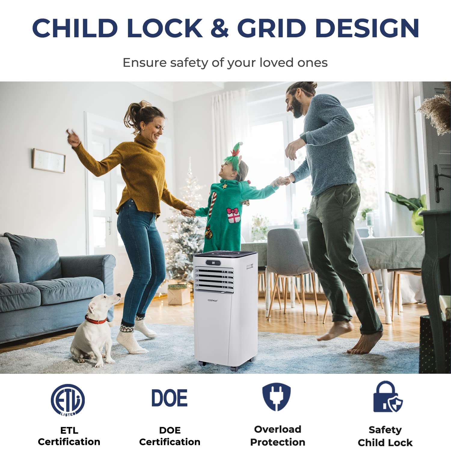 COSTWAY 10000BTU Portable Air Conditioner with Dehumidifier, 3-in-1 Cooling Fan & Sleep Mode, 2 Speed Settings, 24H Timer & Remote Control - Cools Rooms Up to 350 Sq.Ft (Window Kit Included, White) - Perfect for Bedrooms, Living Rooms & Home Offices