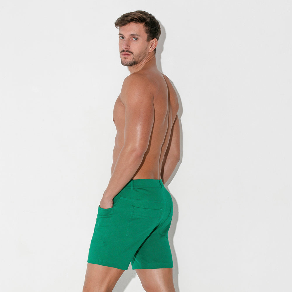 Code 22 Slim Fit 5-Pocket Stretch Shorts for Men - Comfortable Green Casual Shorts (Style 9712) | Perfect for Summer, Gym, and Outdoor Activities