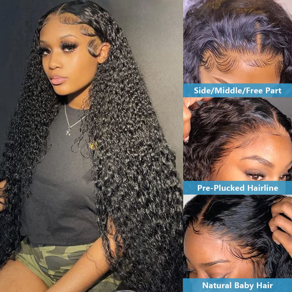 13x4 Deep Wave Lace Front Human Hair Wig for Black Women | Pre-Plucked with Baby Hair | 180 Density Kinky Curly Wet & Wavy Glueless Lace Frontal Wig | Perfect for Daily Wear, Parties & Special Occasions