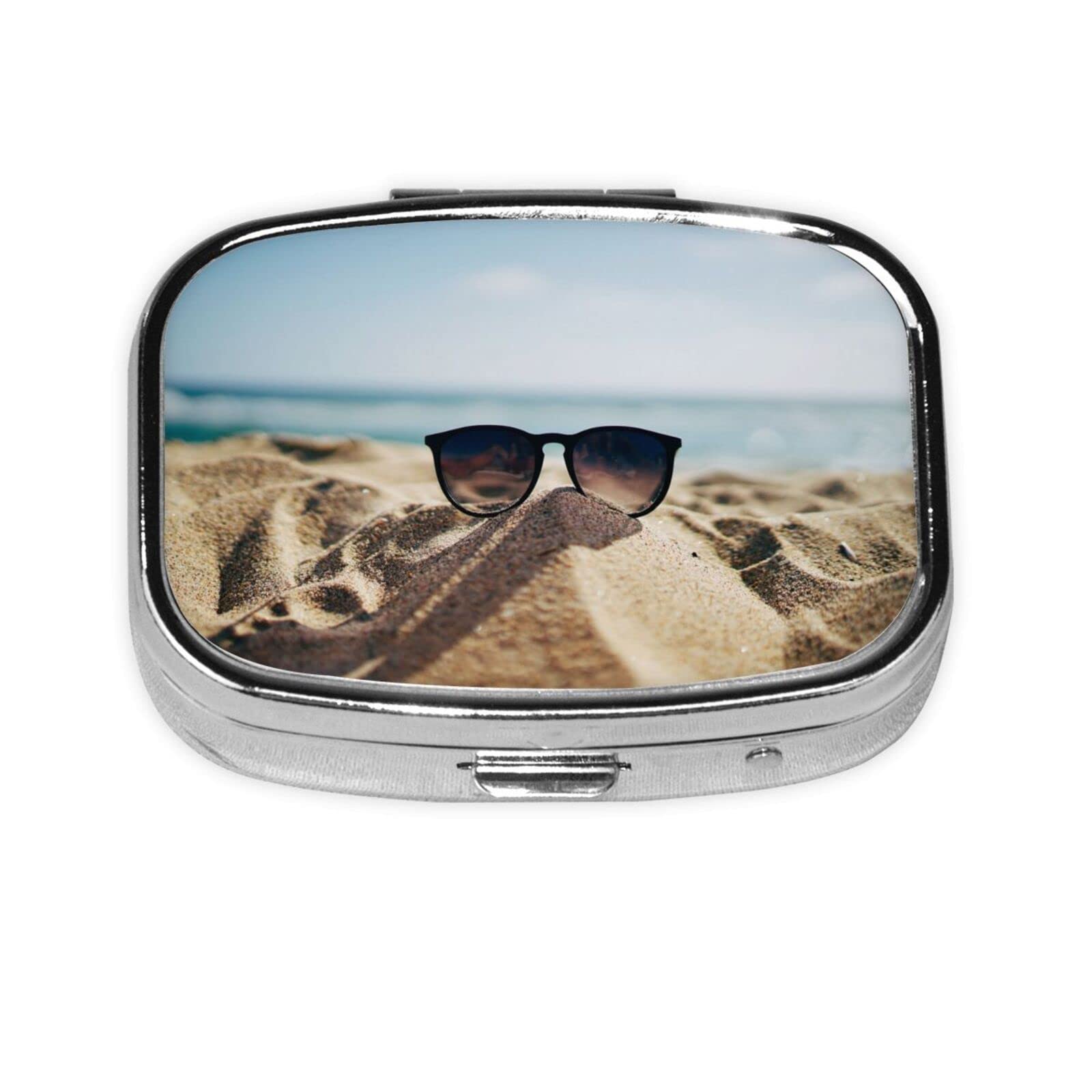 Stylish Square Sunglasses & Pill Box Organizer - 2 Compartment Decorative Container for Medicine, Vitamins & Beach Essentials | Perfect for Travel, Home & Outdoor Use