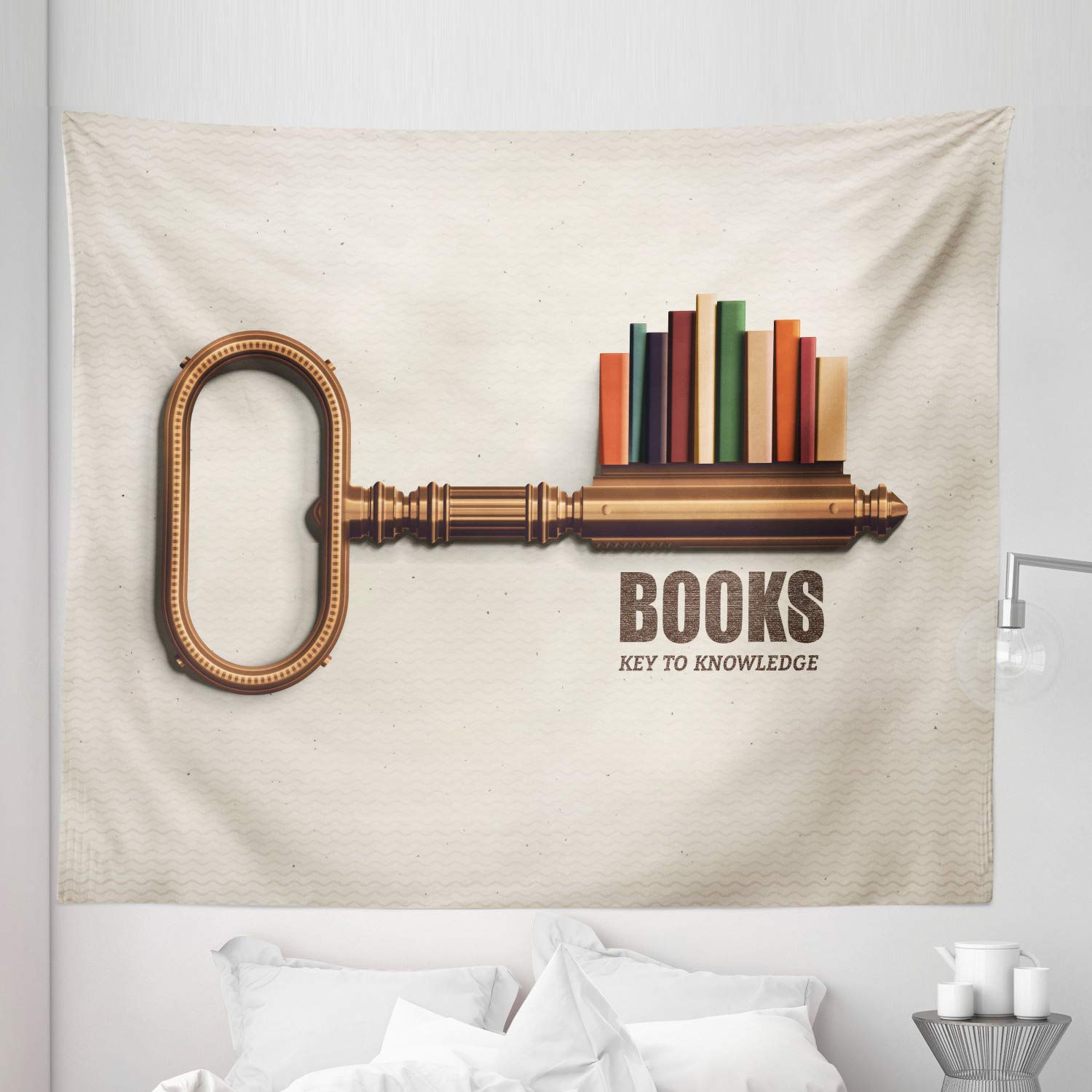 Ambesonne King Size Book Tapestry - Colorful Key-Shaped Bookshelf Design Wall Hanging, Bedspread & Home Decor (104x88 Inches, Multicolor) | Perfect for Bedroom, Dorm, Living Room & Library Wall Art