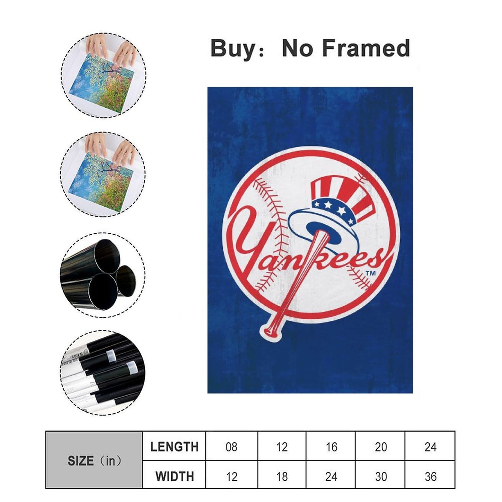 New York Yankees MLB Team Logo Canvas Wall Art - 8x12 Inches (20x30cm) Sports Poster for Bedroom, Office & Man Cave Decor - Perfect Gift for Baseball Fans & Home Decoration