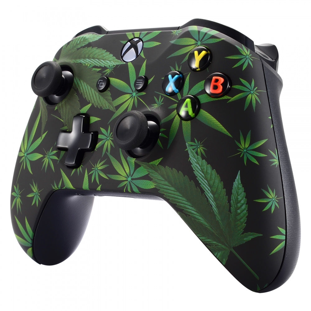ExtremeRate Soft Touch Green Weeds Grip Front Housing Shell & Faceplate Cover Replacement Kit for Xbox One S/X Controller - Enhanced Comfort for Gaming & Long Play Sessions