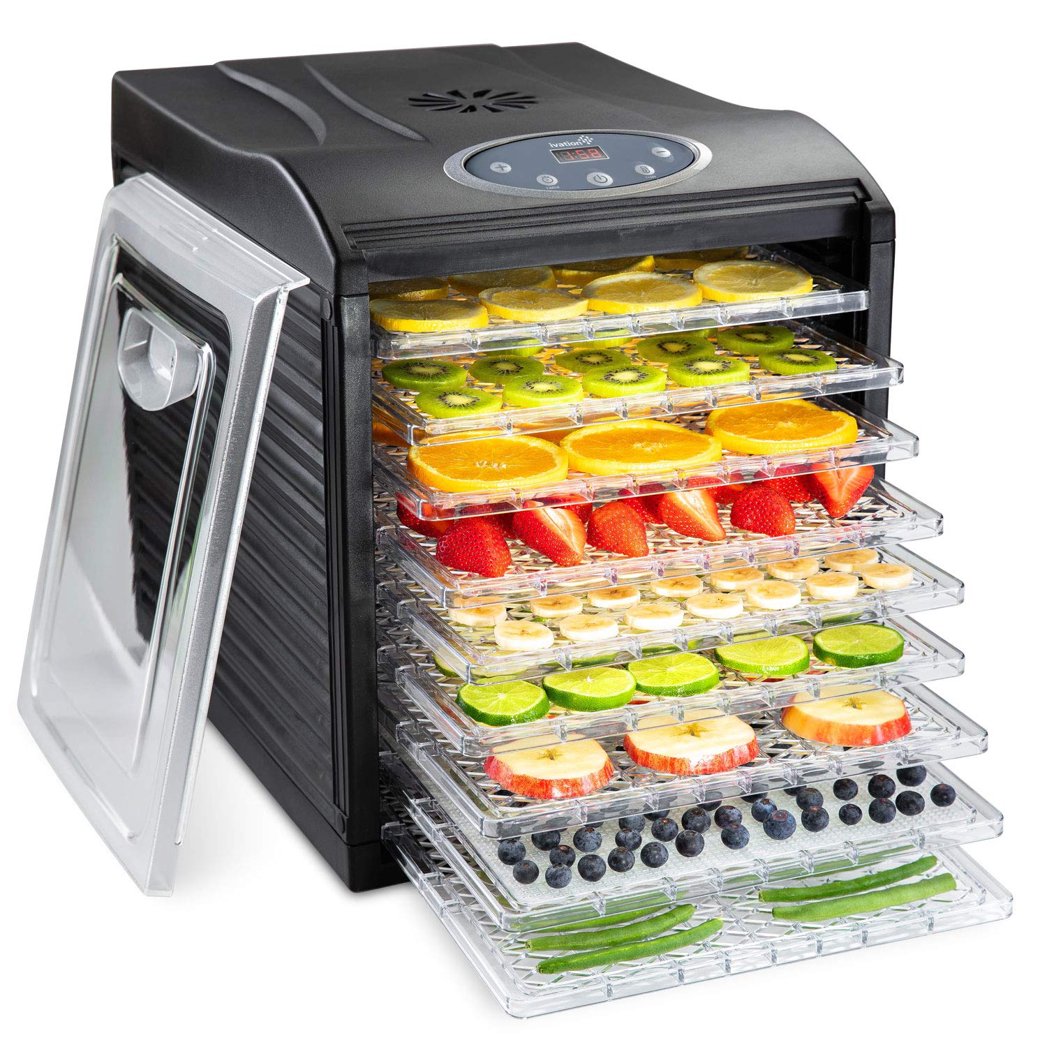 Ivation 9-Tray Digital Food Dehydrator | 600W Countertop Drying Machine with Adjustable Temperature & Timer | Perfect for Beef Jerky, Fruits, Vegetables & Nuts | Ideal for Home Kitchen, Camping & Healthy Snack Preparation