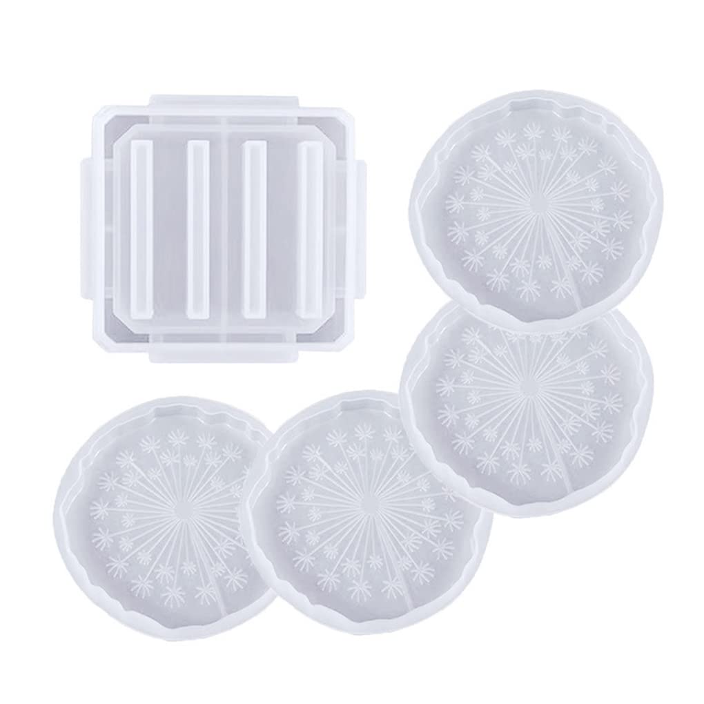 5PCS Epoxy Resin Coaster Molds with Storage Box - Premium Silicone Coaster Molds for DIY Resin Casting, Cup Mats & Home Decor (Dandelion Design) - Perfect for Crafting Unique Drink Coasters, Gifts & Table Decorations