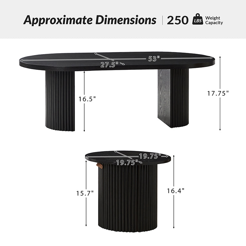 Laurenzo Adjustable Solid Wood Oval Coffee Table with Convertible Nesting Design - Modern Living Room Furniture for Small Spaces & Home Decor