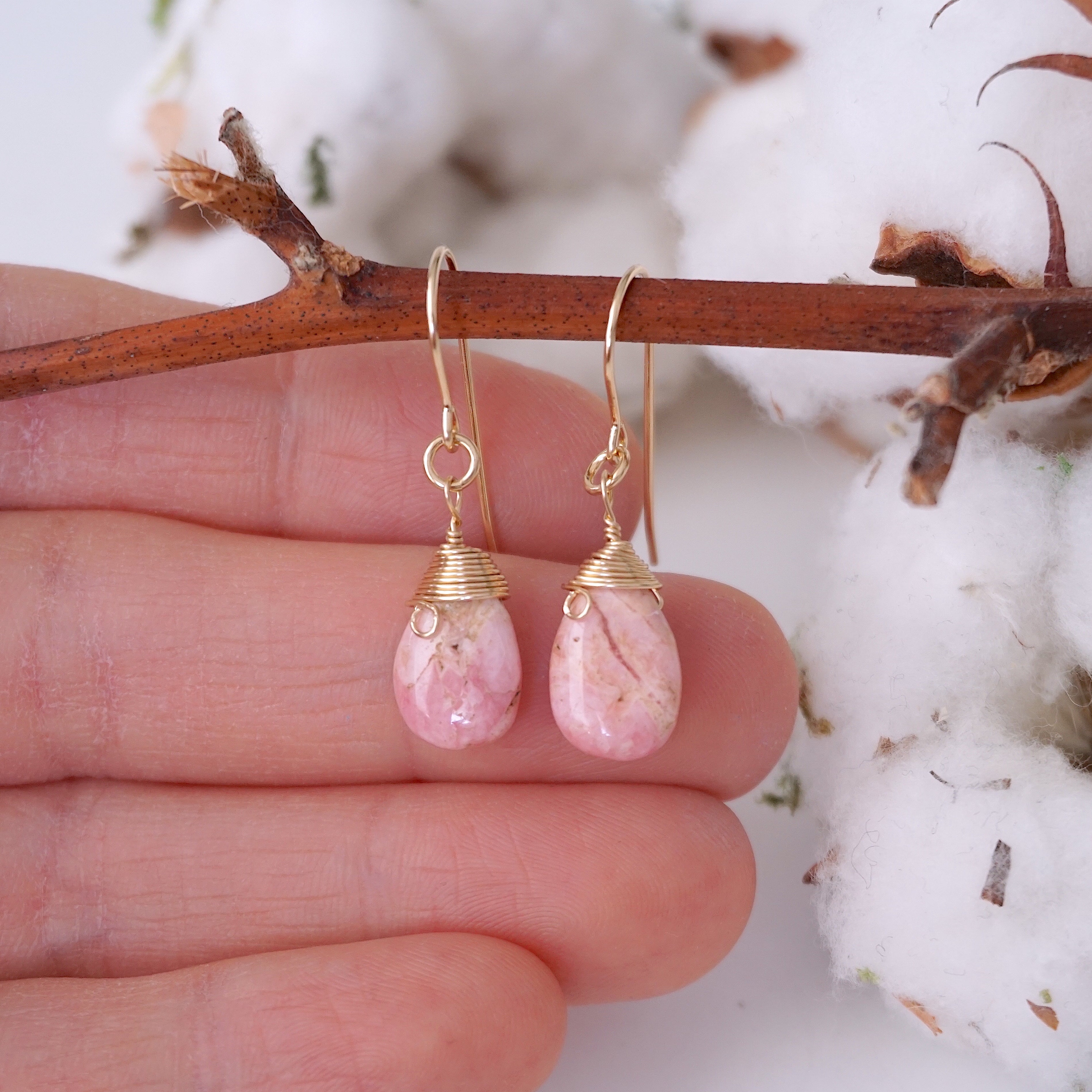 Rhodochrosite Teardrop Earrings - 14k Gold Filled Dangle Earrings for Women, Elegant Gemstone Jewelry Gift for Birthday, Anniversary & Special Occasions