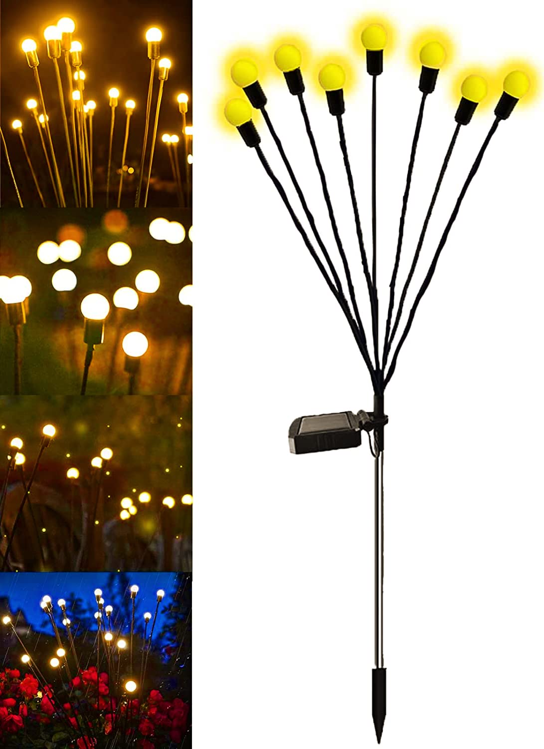 Solar Powered Firefly Lights - Waterproof Outdoor Solar Garden Lights with Wind Swaying Effect, Starburst Decorative String Lights for Yard, Patio, Pathway (1 Pack, Warm White) | Perfect for Backyard Decor, Landscape Lighting, and Evening Ambiance