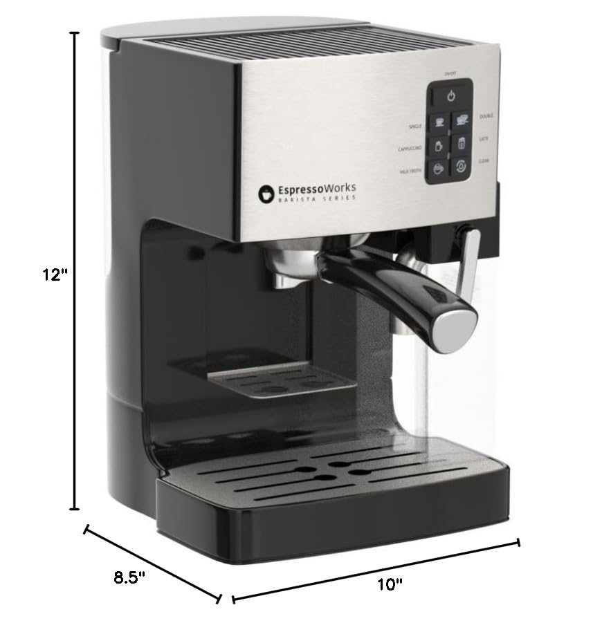 EspressoWorks 19-Bar Professional Espresso Machine with Milk Frother - 10-Piece Cappuccino & Latte Maker Set (1250W, Silver) - Perfect for Home Baristas, Coffee Shops & Office Use - Makes Rich Espresso, Creamy Lattes & Frothy Cappuccinos with One-Touch Operation - Ideal Coffee Gift for Holidays & Special Occasions