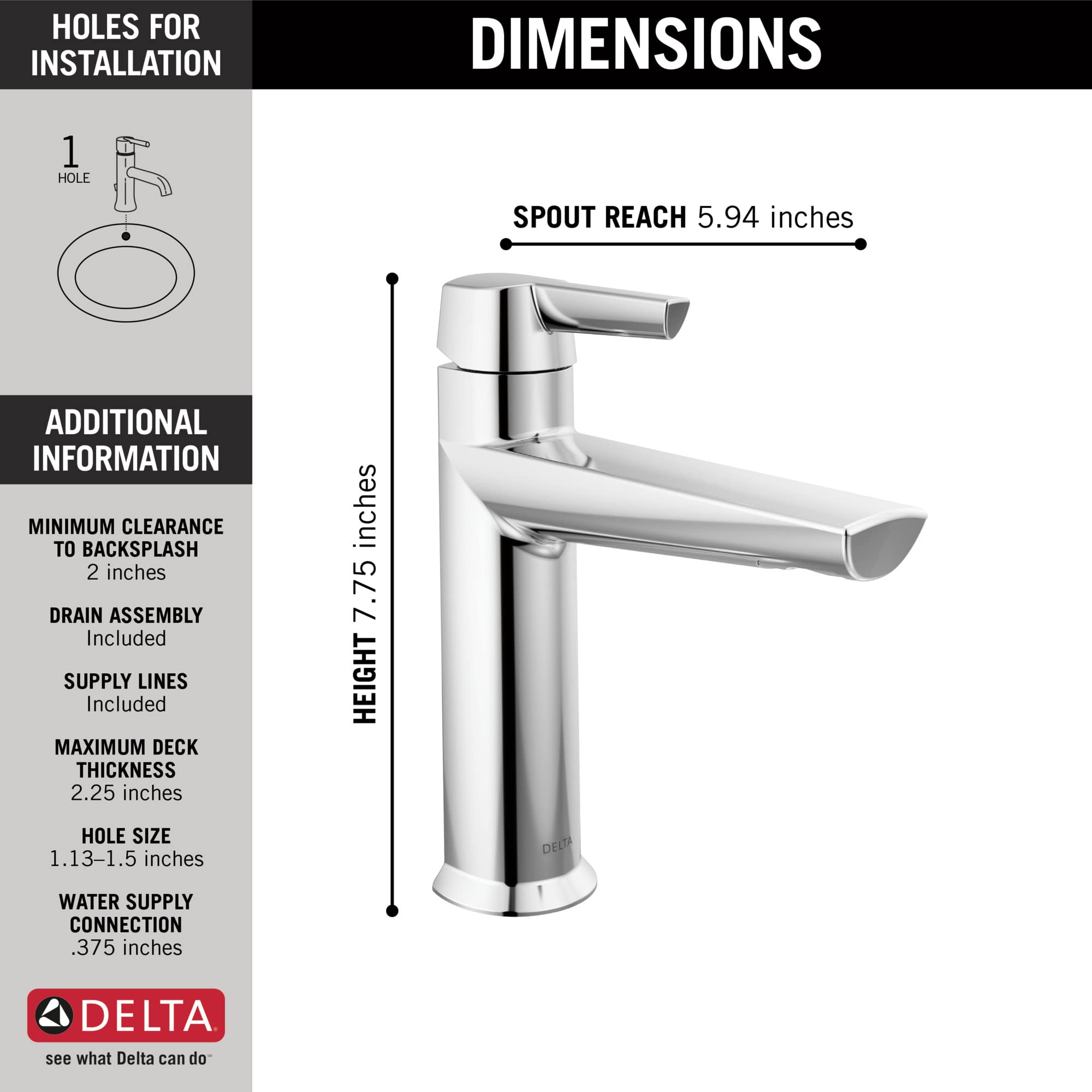Delta Galeon Single Hole Bathroom Faucet - Chrome 1-Handle Sink Faucet with Diamond Seal Technology & Lumicoat Finish (571-PR-MPU-DST) - Perfect for Modern Bathrooms & Powder Rooms