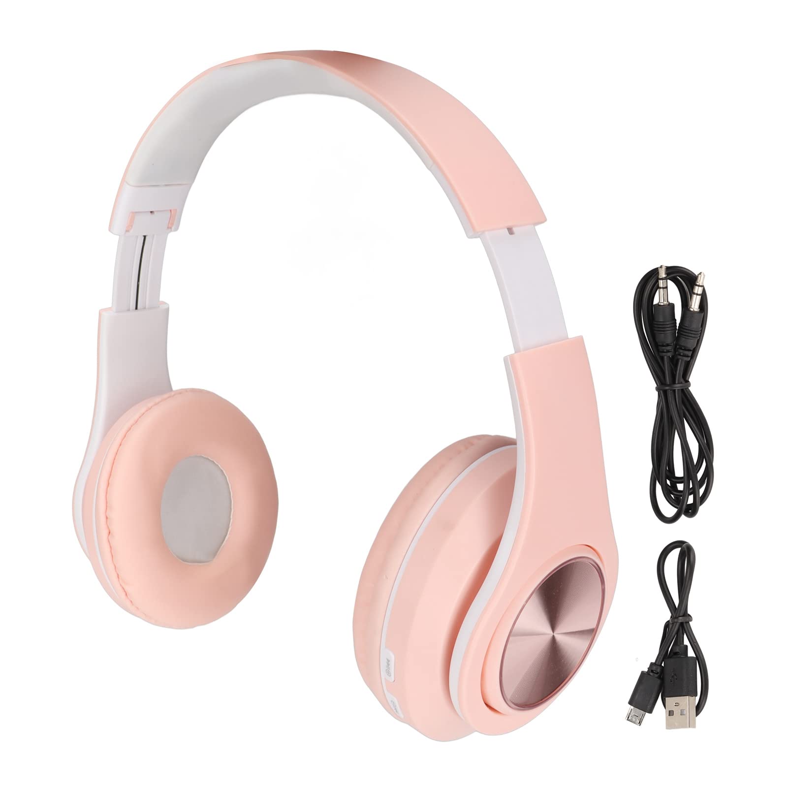 Wireless Cat Ear Headphones with LED Lights - Bluetooth 5.0 Gaming Headset with Deep Bass, Noise Reduction & Foldable Design - Soft Leather Earmuffs (Pink) for PC Gaming, Streaming & Cosplay