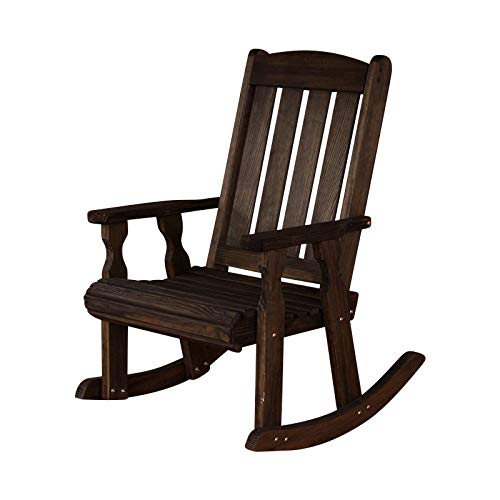 Amish Heavy Duty 600 Lb Capacity Mission Style Pressure Treated Wood Rocking Chair - Dark Walnut Stain - Perfect for Porch, Patio, Garden & Indoor Relaxation