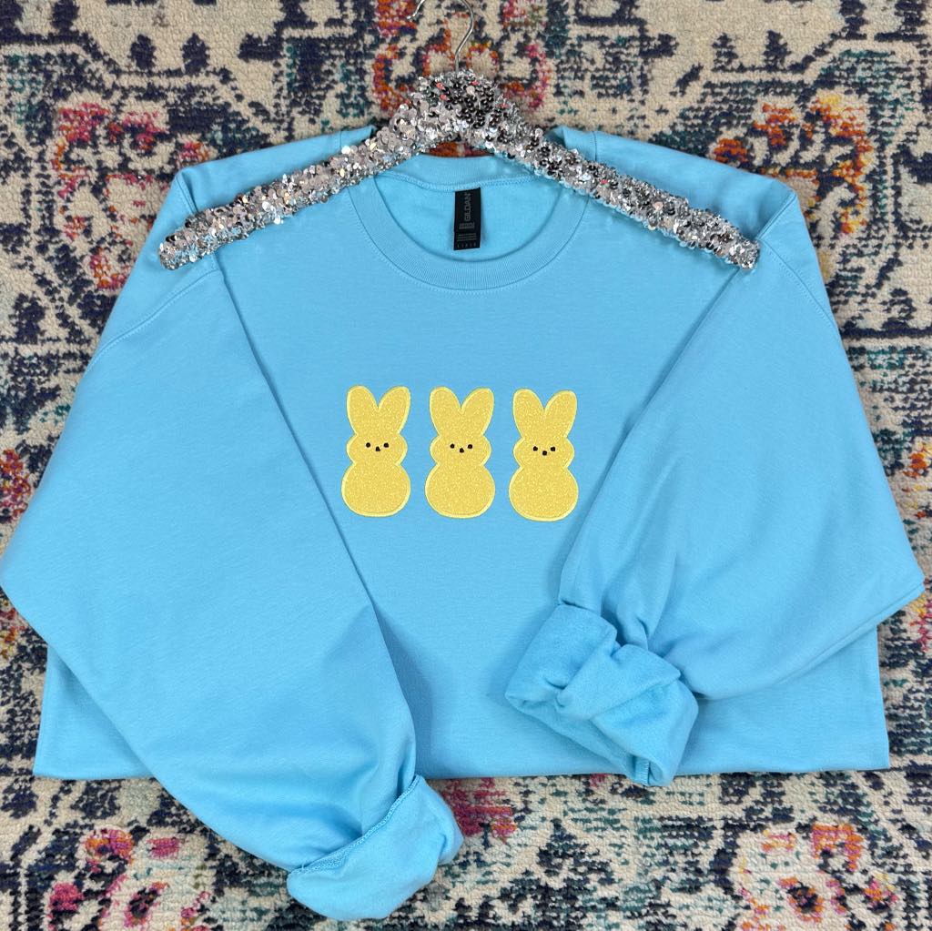 Embroidered Glitter Sweatshirt - Yellow Bunny Design | Women's Fashion Pullover | Perfect for Spring Outfits & Easter Celebrations