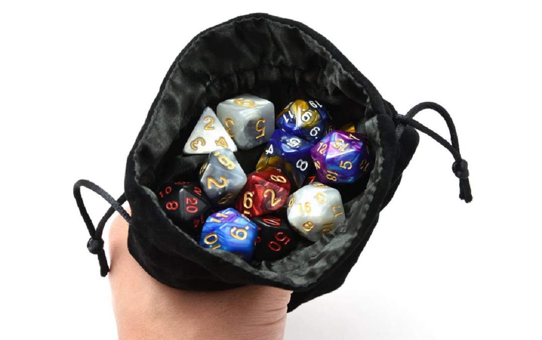 Premium Velvet Drawstring Dice Bag for Chess Pieces, Cosplay & Jewelry - Small Pouch for Board Games, RPG Dice, Coins & Accessories (3-Pack, Black) - Perfect for D&D, Magic The Gathering & Travel Storage