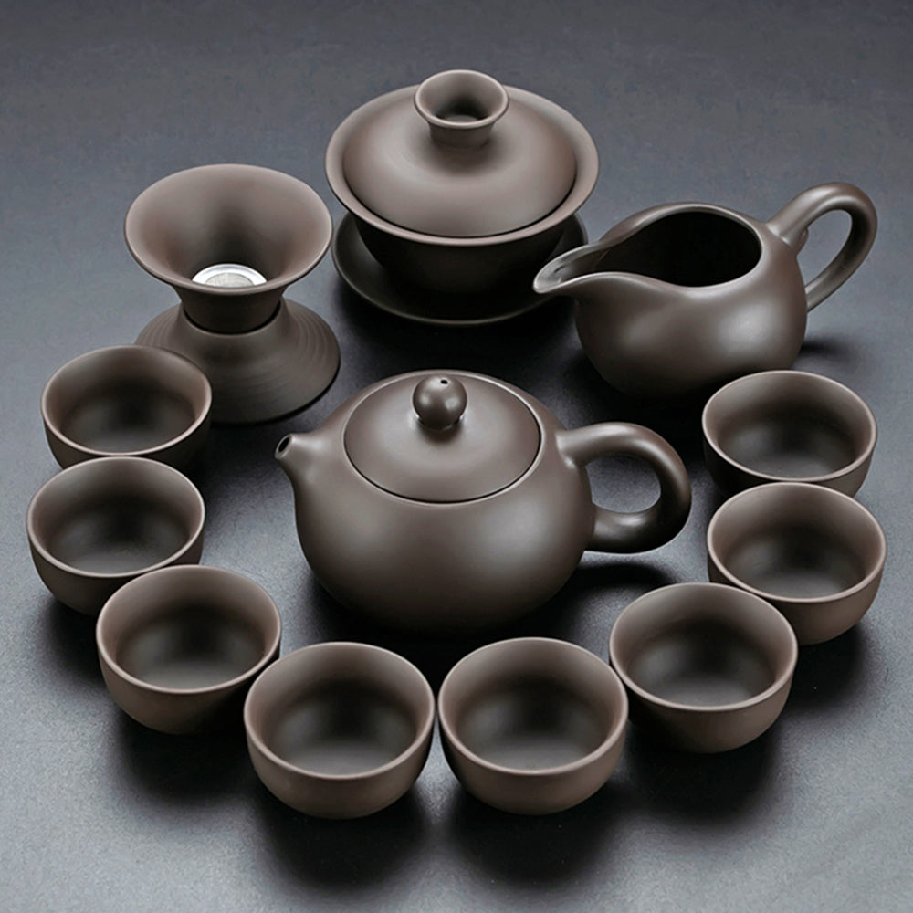 Premium Purple Clay Tea Set with Solid Wood Tea Tray - Authentic Yixing Style for Gongfu Tea Ceremony, Perfect for Home, Office & Gift Giving