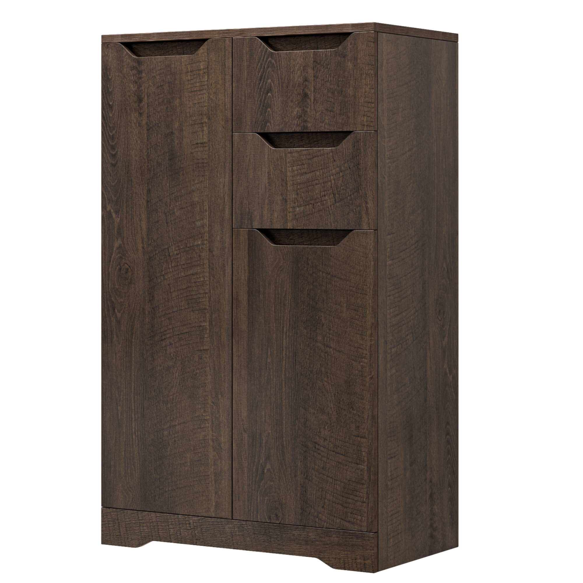 HOSTACK Modern Wood Storage Cabinet with Doors, Shelves & Drawer - Dark Brown Floor Organizer for Living Room, Dining Room, Kitchen | Sideboard, Cupboard & Home Decor Storage Solution