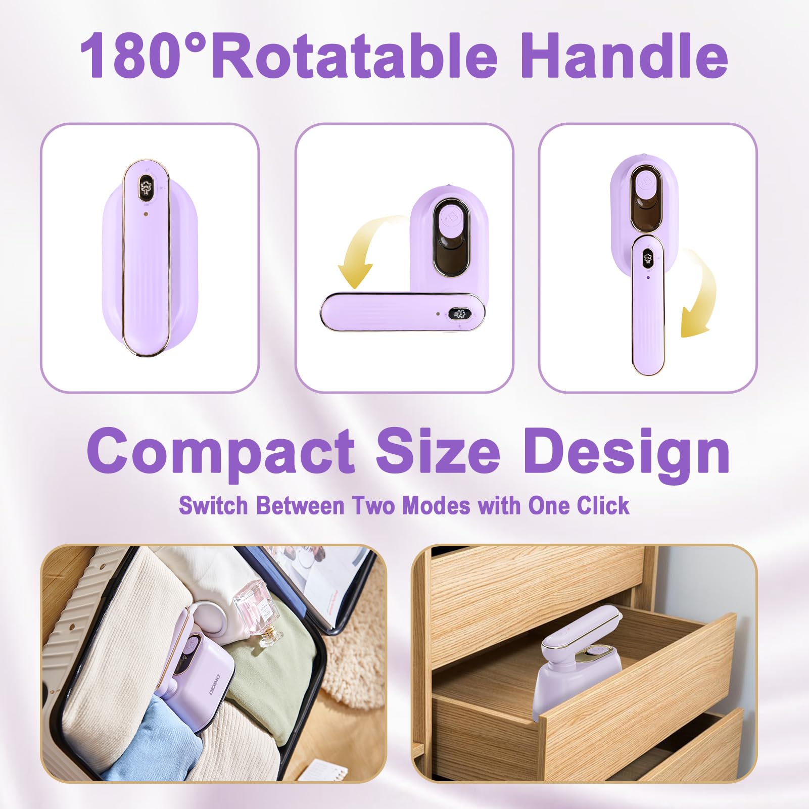 Portable 2-in-1 Dry & Wet Travel Steamer for Clothes - 180° Rotatable Mini Steam Iron - Perfect for Home, Travel, Dorm & School - Ideal Gift & Home Essential (Purple) | Quickly Remove Wrinkles from Dresses, Suits & Delicates Anywhere