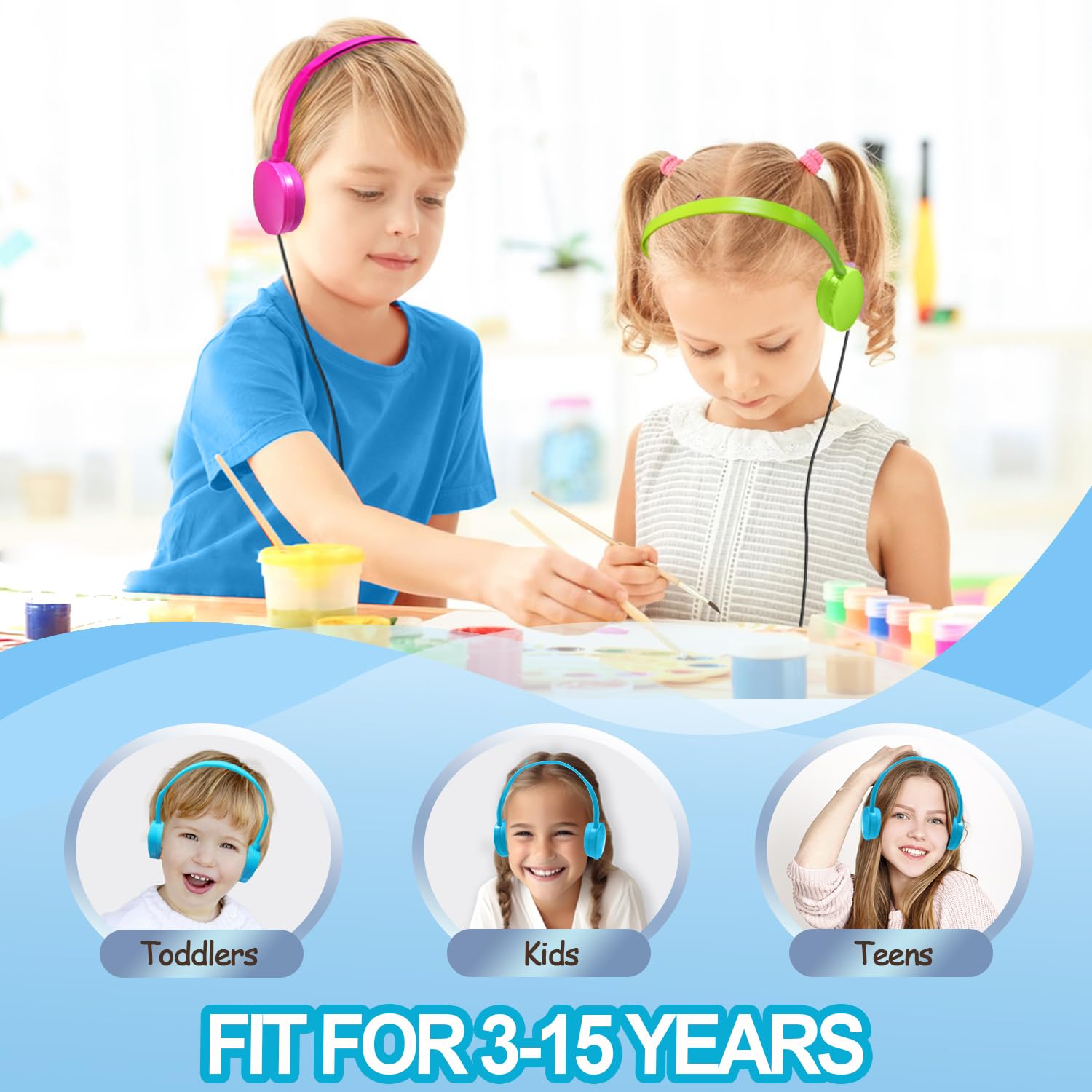 25 Pack Bulk Kids Classroom Headphones - Wired On-Ear Headphones for School Students, Children & Teens (10 Color Mix) - Perfect for Chromebooks, PCs & Computer Labs in Schools and Libraries
