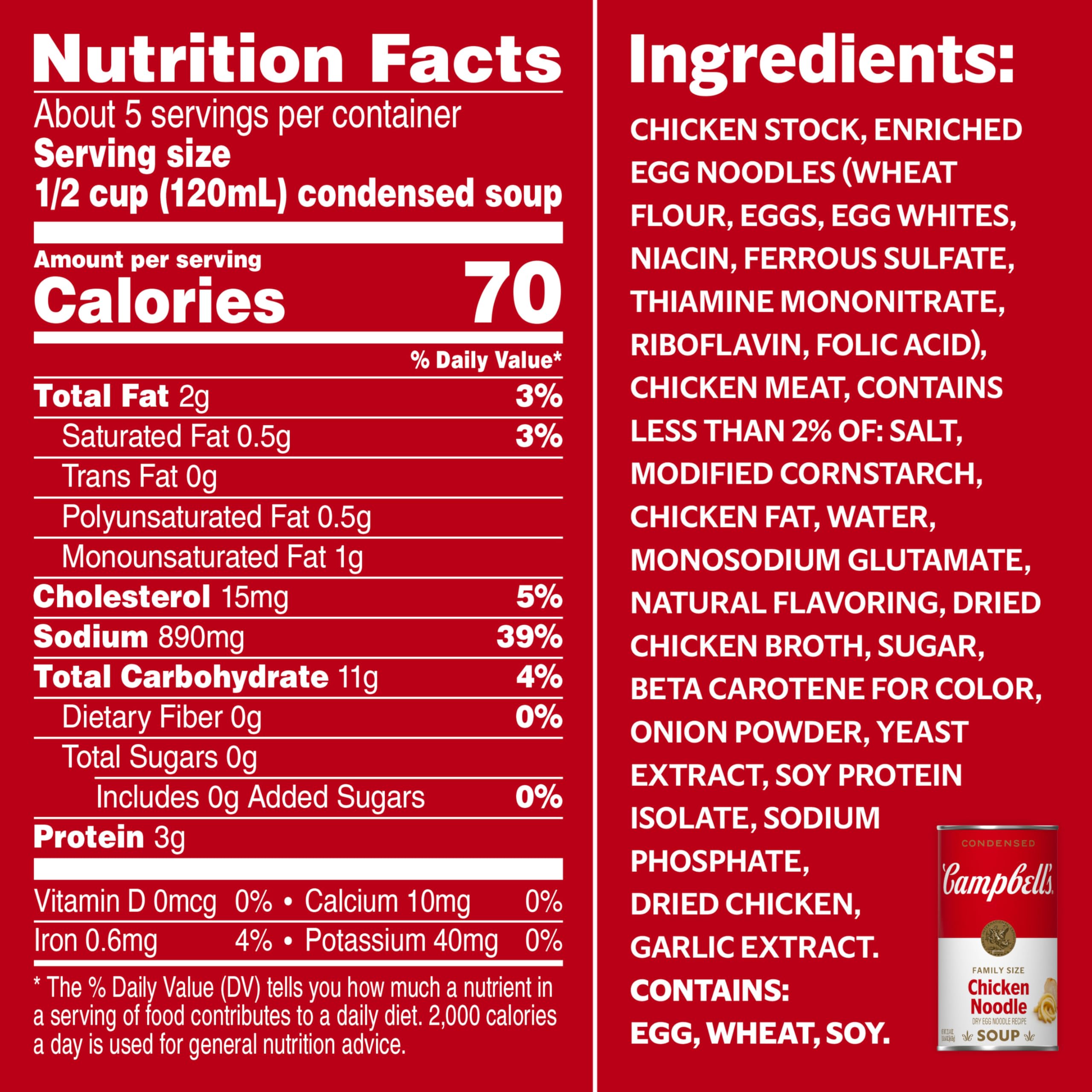 Campbell's Condensed Chicken Noodle Soup with Egg Noodles - 22.4 oz Family Size Can (Pack of 6) | Quick & Easy Meal Solution for Busy Families, Office Lunches & Emergency Pantry Stock