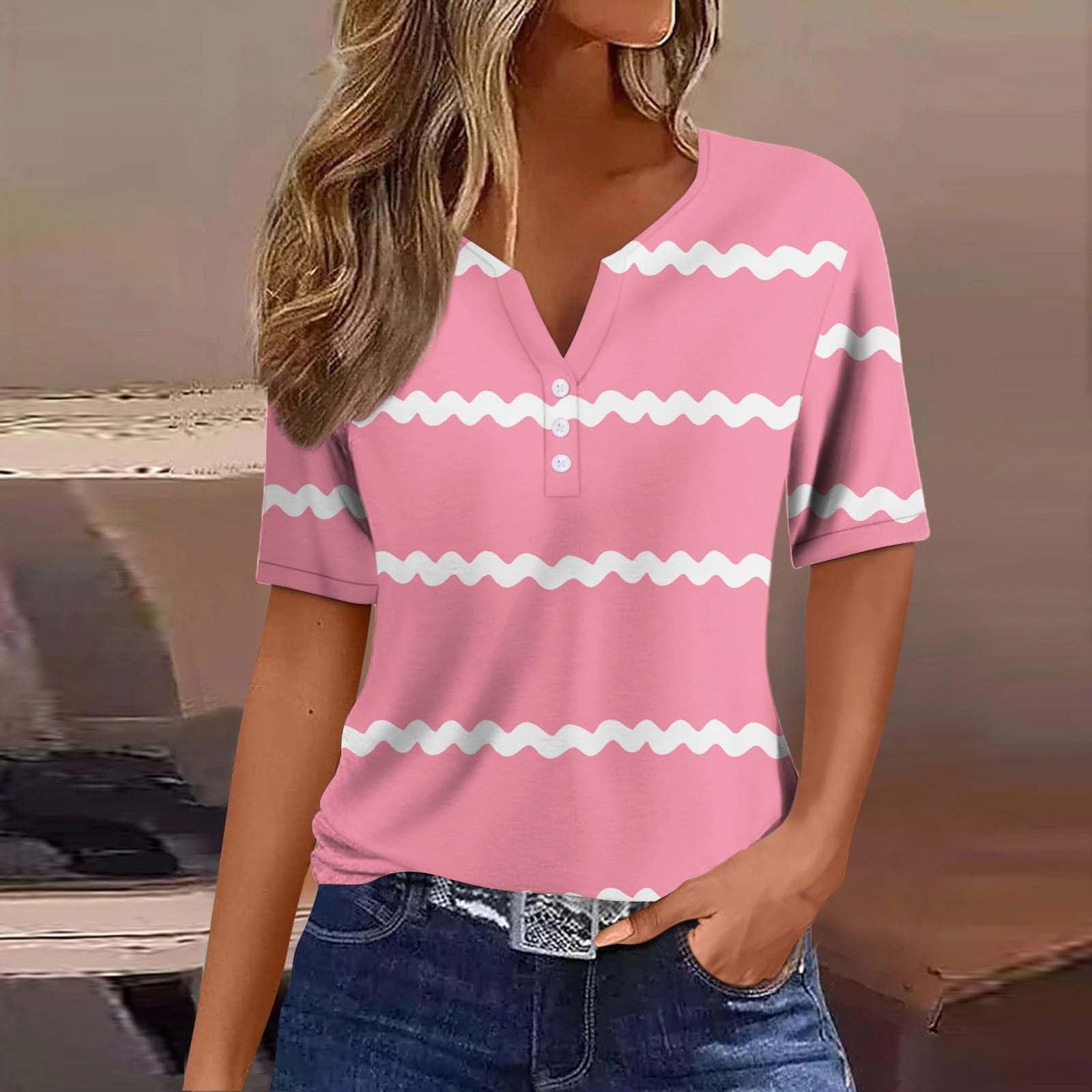 Women's Summer V-Neck T-Shirts & Button-Up Loose Tunic Blouses - Casual Comfort Tops for Beach, Travel, and Everyday Wear