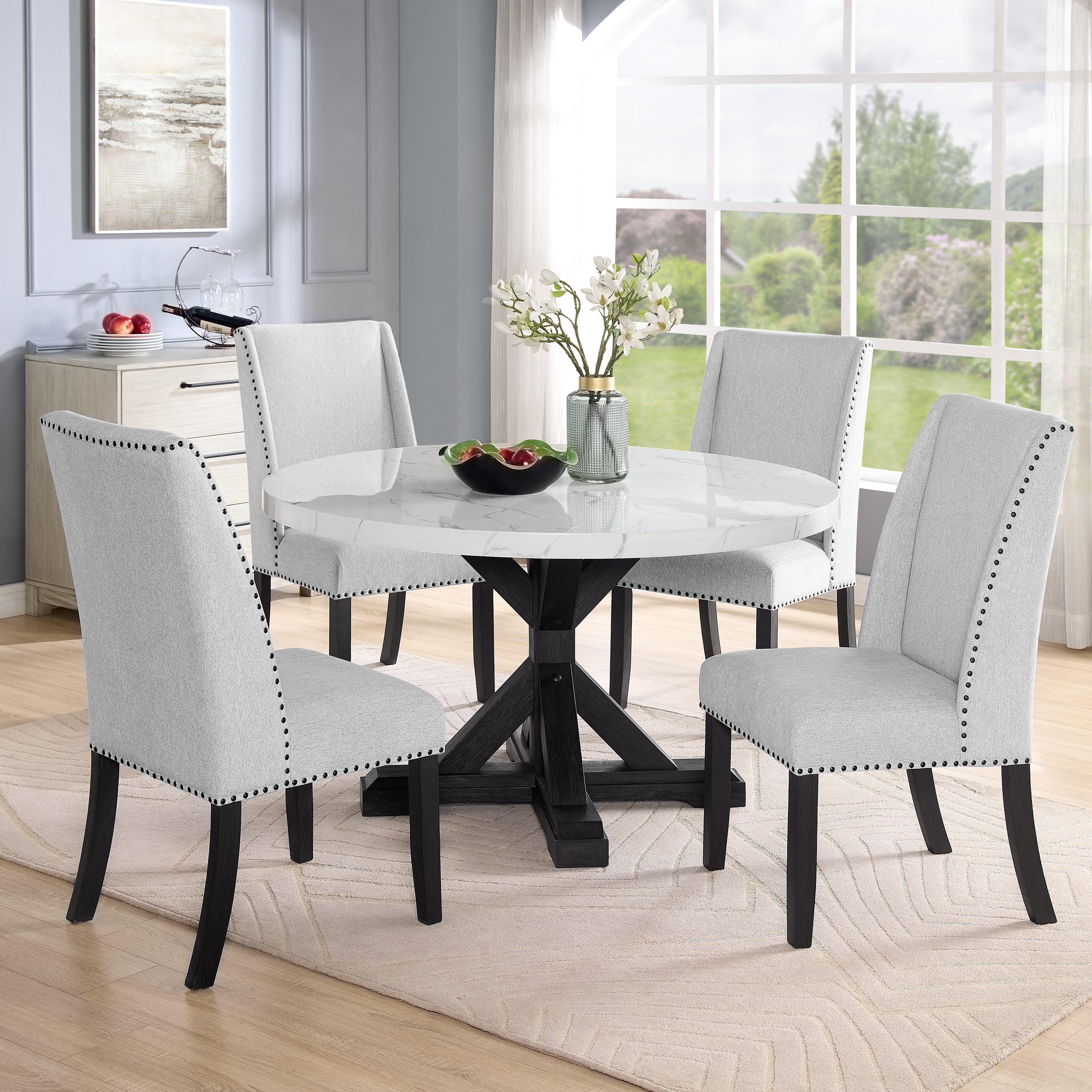Roundhill Furniture Hirima Modern Elegance 5-Piece Dining Room Set - 54