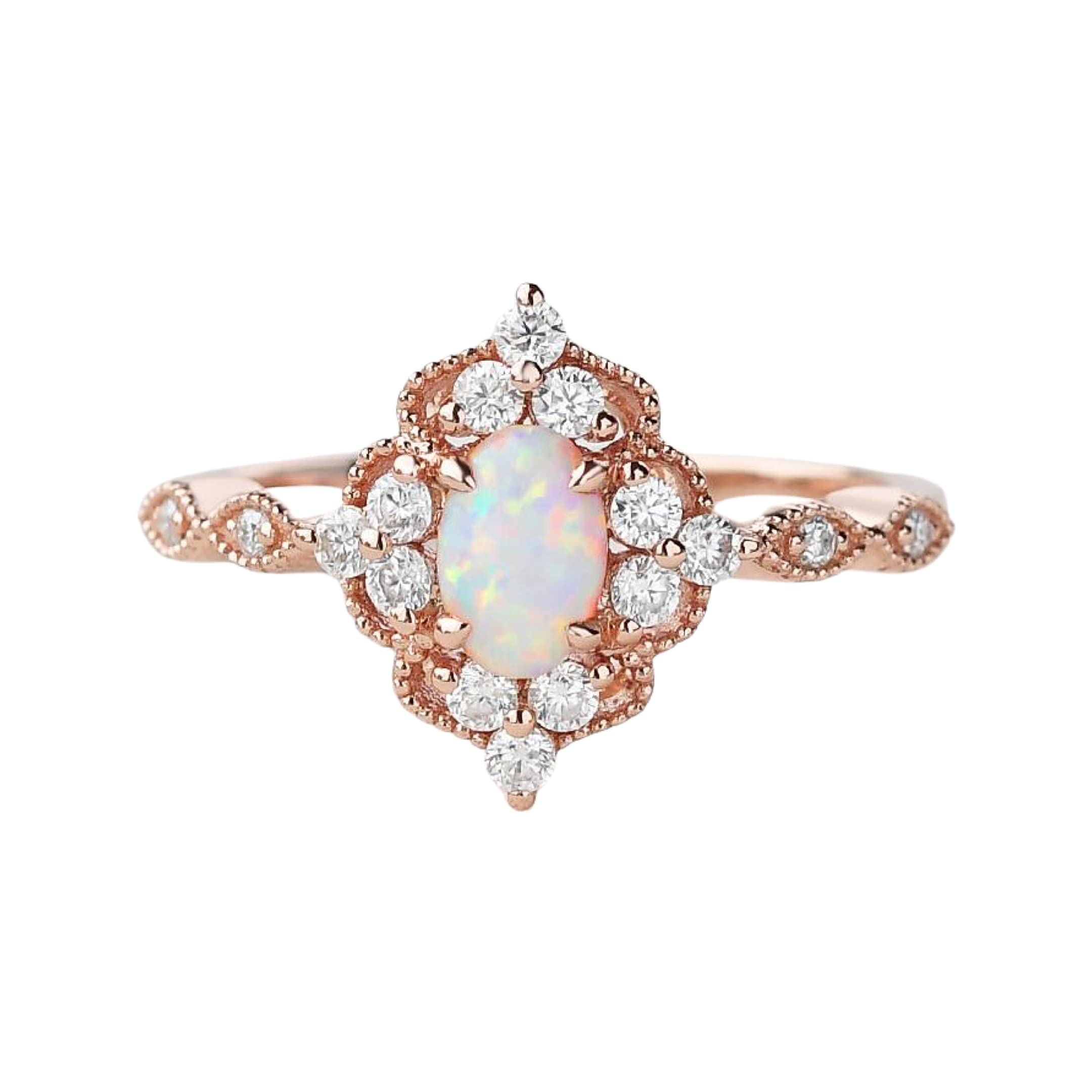 Vintage Inspired Opal Engagement Ring for Women - 14K Rose Gold & Sterling Silver Wedding Band, October Birthstone Jewelry, Antique Style Promise Ring for Her (Size 5.5) | Perfect for Proposals, Anniversaries & Special Occasions