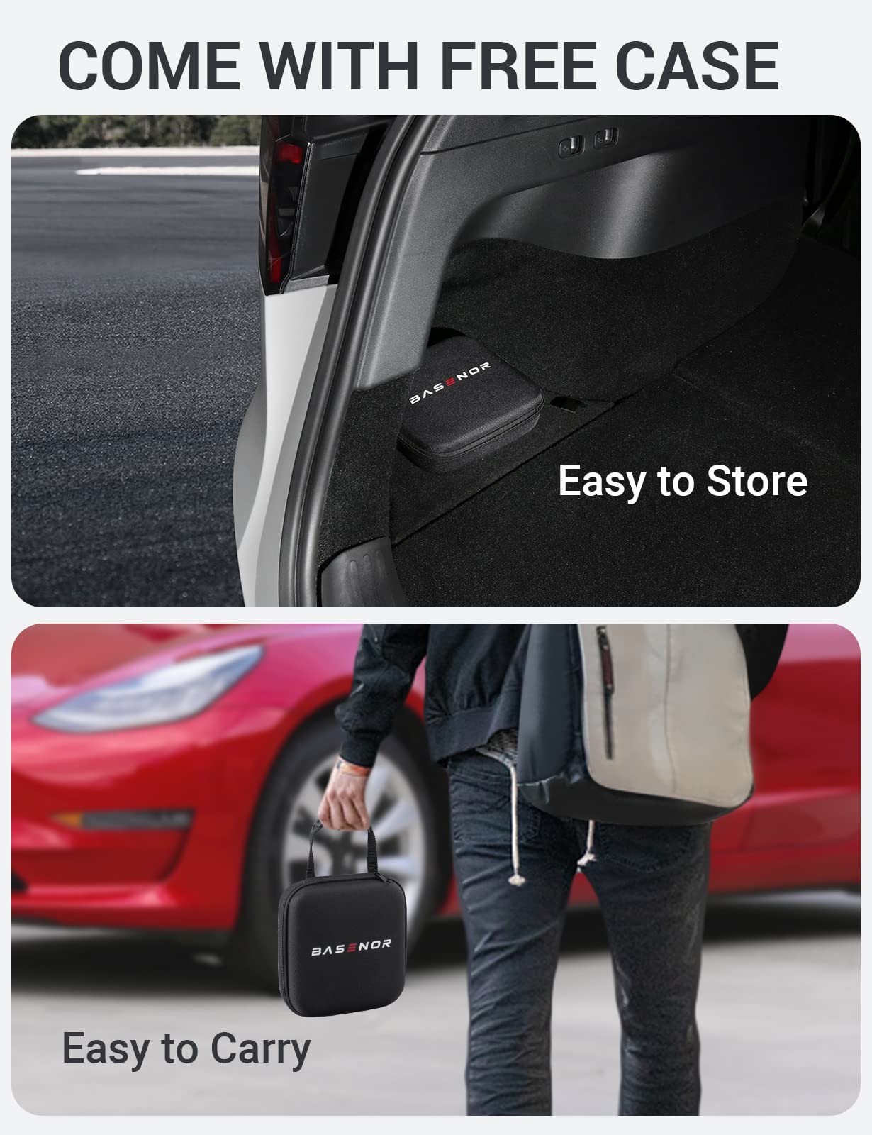 BASENOR Tesla Model 3 & Y Leather Seat Back Protector & Jack Pad - Premium Car Accessories for Comfort & Protection | Perfect for Road Trips & DIY Maintenance