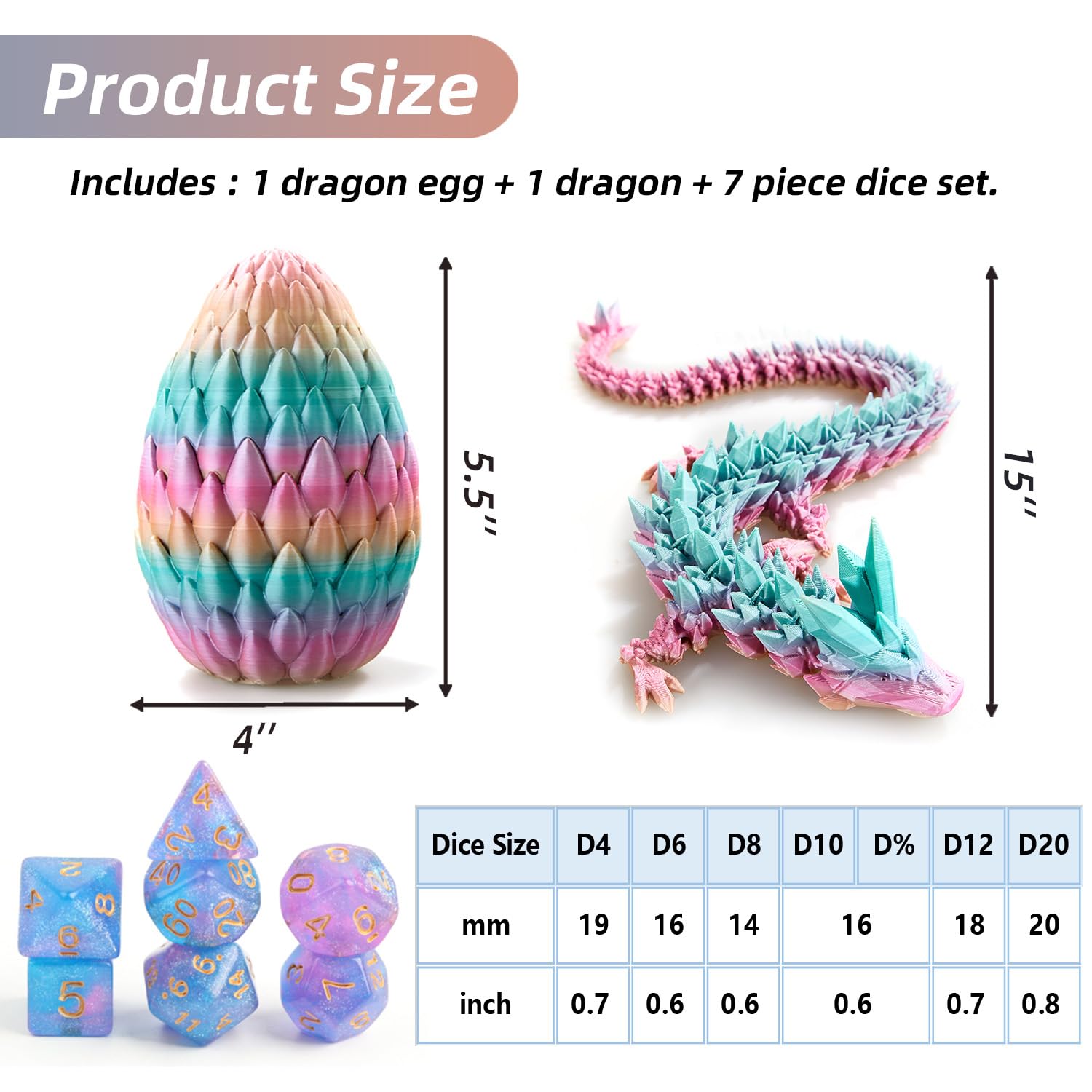 Premium 7-Piece DND Dice Set with 3D Printed Dragon Egg - Polyhedral RPG Dice for D&D, MTG & Tabletop Games - Fidget Toy & Unique Gift Box Included - Perfect for Gamer Gifts, Stress Relief & Fantasy Roleplaying Adventures