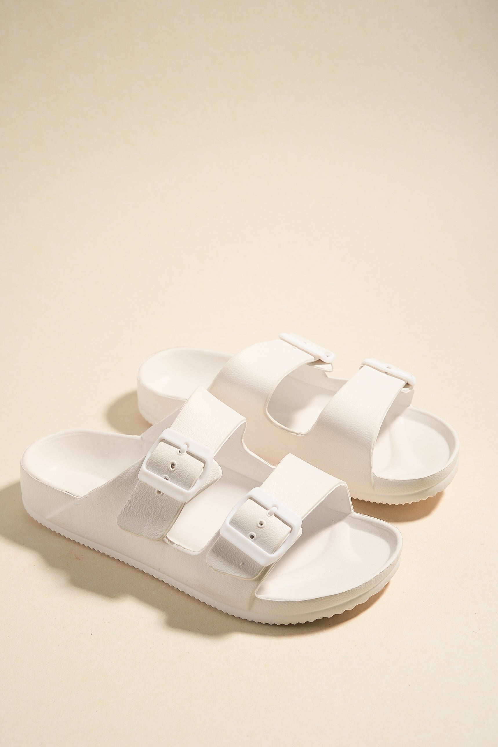 Comfortable White Double Buckle Slides for Men & Women - Perfect for Beach, Pool, and Casual Summer Outfits