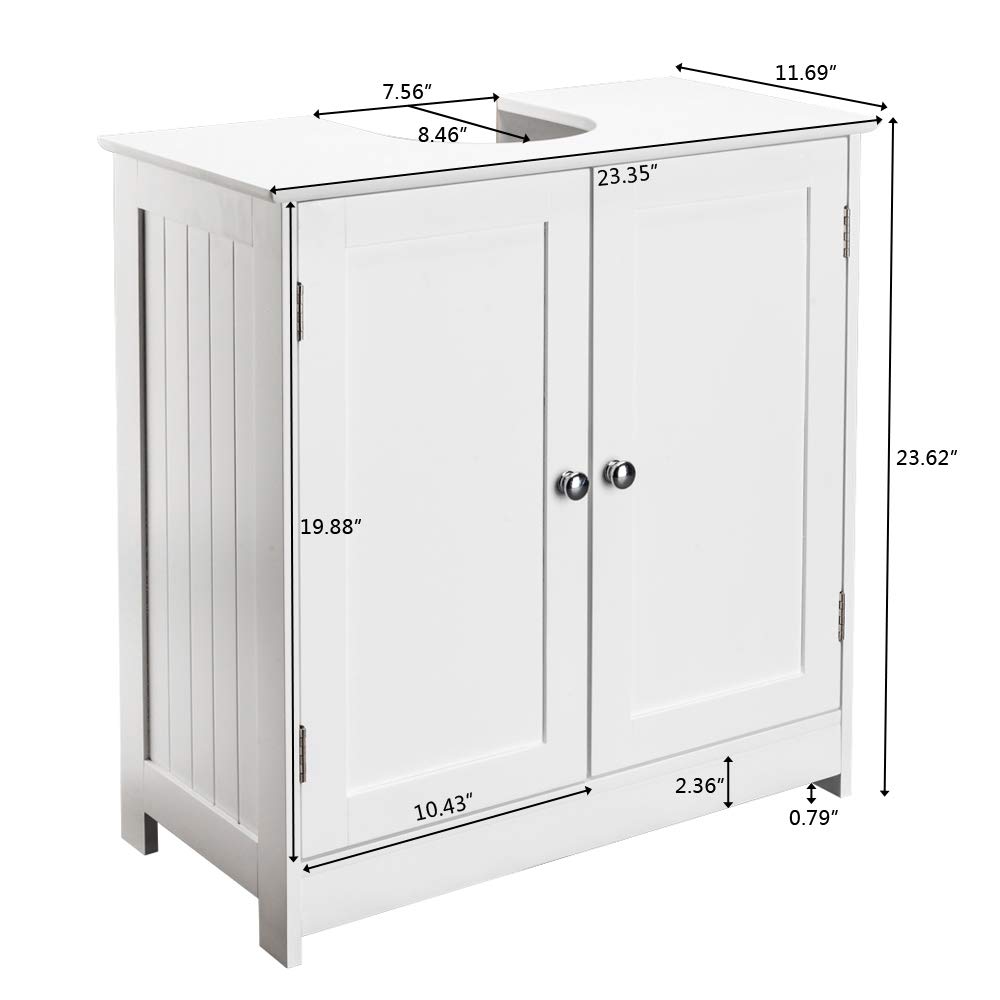 White Wooden Freestanding Pedestal Sink Storage Cabinet with Double Doors & Adjustable Shelves - Bathroom Organizer Space Saver for Small Bathrooms, Powder Rooms & Vanity Areas - Perfect for Towel Storage, Toiletries & Bathroom Essentials