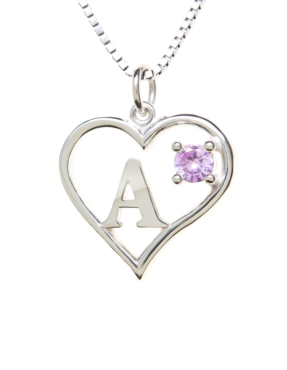 Personalized Sterling Silver Birthstone Pendant Necklace - Heart & Letter A Box Chain Statement Jewelry | Perfect Gift for Anniversary, Birthday & Mother's Day