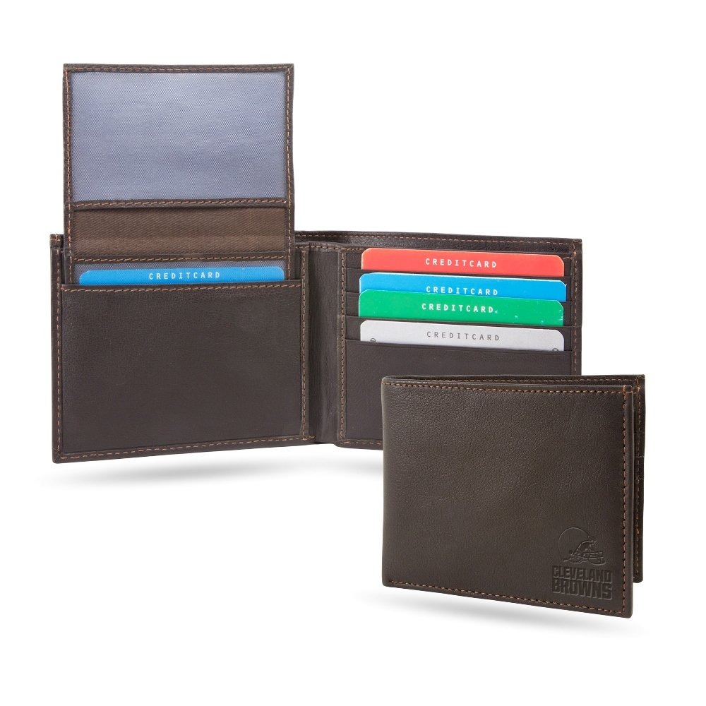 Brown Leather RFID Blocking Billfold Wallet for Men - Classic Browns Football Team Design - Perfect for Game Day, Travel & Everyday Use