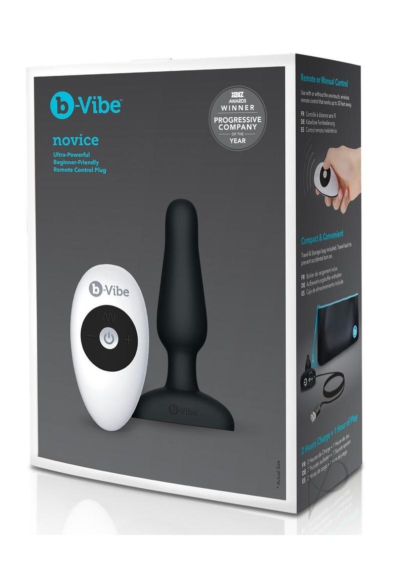 B Vibe Novice Plug - Rechargeable Silicone Anal Plug with Remote Control for Beginners - Black - Perfect for Couples Play & Solo Exploration