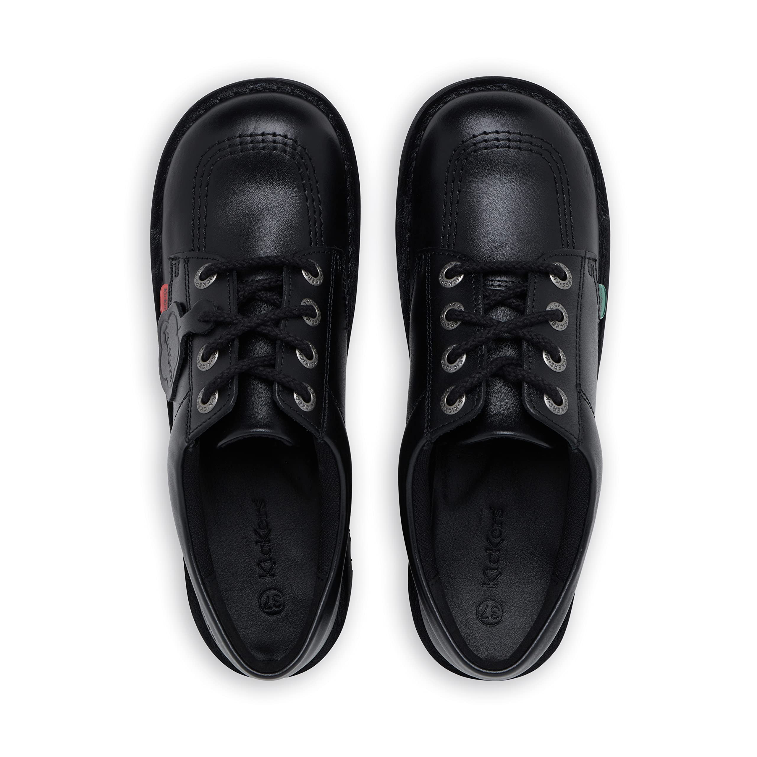 Kickers Kick Lo Y Black Leather School Shoes for Kids - Comfortable & Durable Boys' Casual Sneakers for School, Play & Everyday Wear