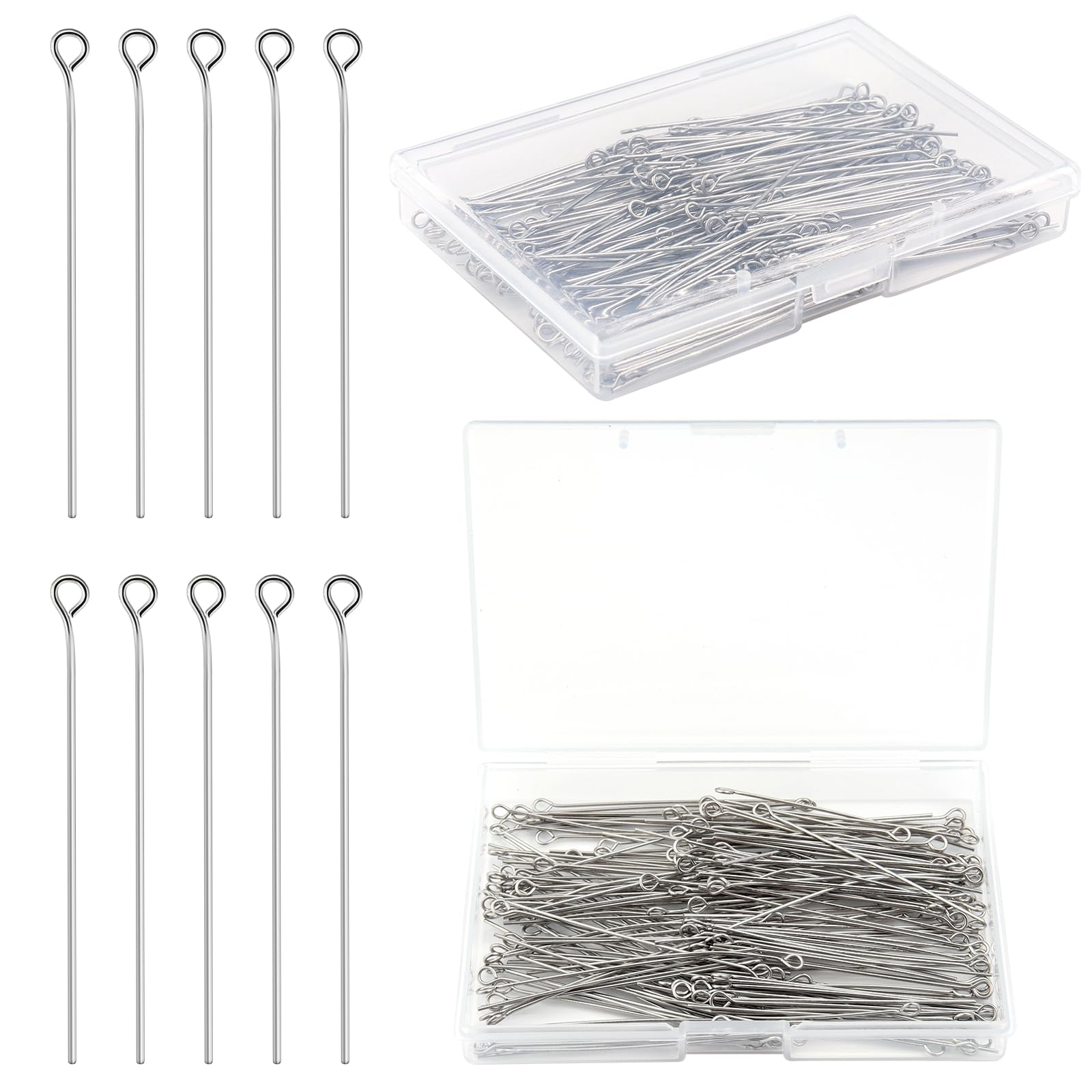 50mm Jewelry Eye Pins 200pcs - Platinum Ball Head Pins for Earrings, Bracelets & Necklace Making