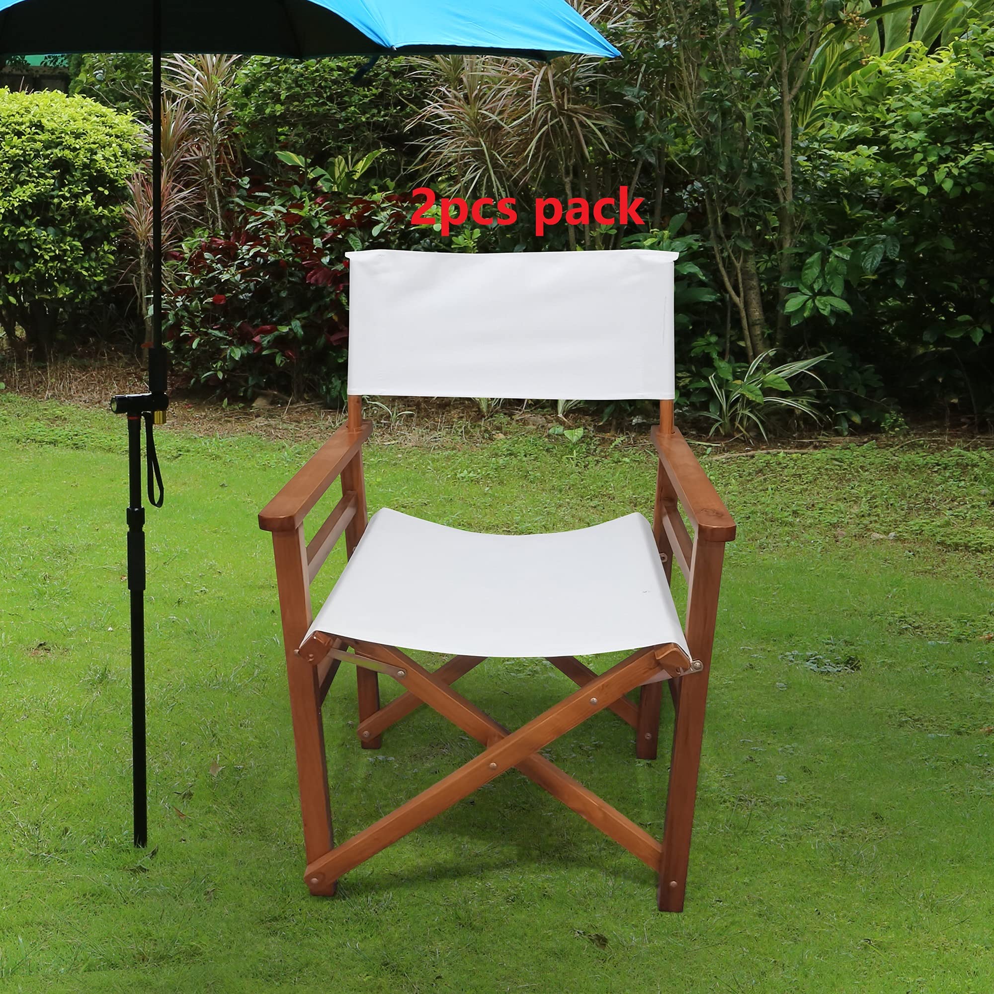 2Pcs Portable Folding Director Chairs - Wooden Frame & Canvas Seat - Lightweight Camping Chairs for Outdoor, Patio, Garden, Fishing & Indoor Use - Foldable Leisure Chairs for Picnics, Beach, Backyard & Events (White) - Fast US Delivery