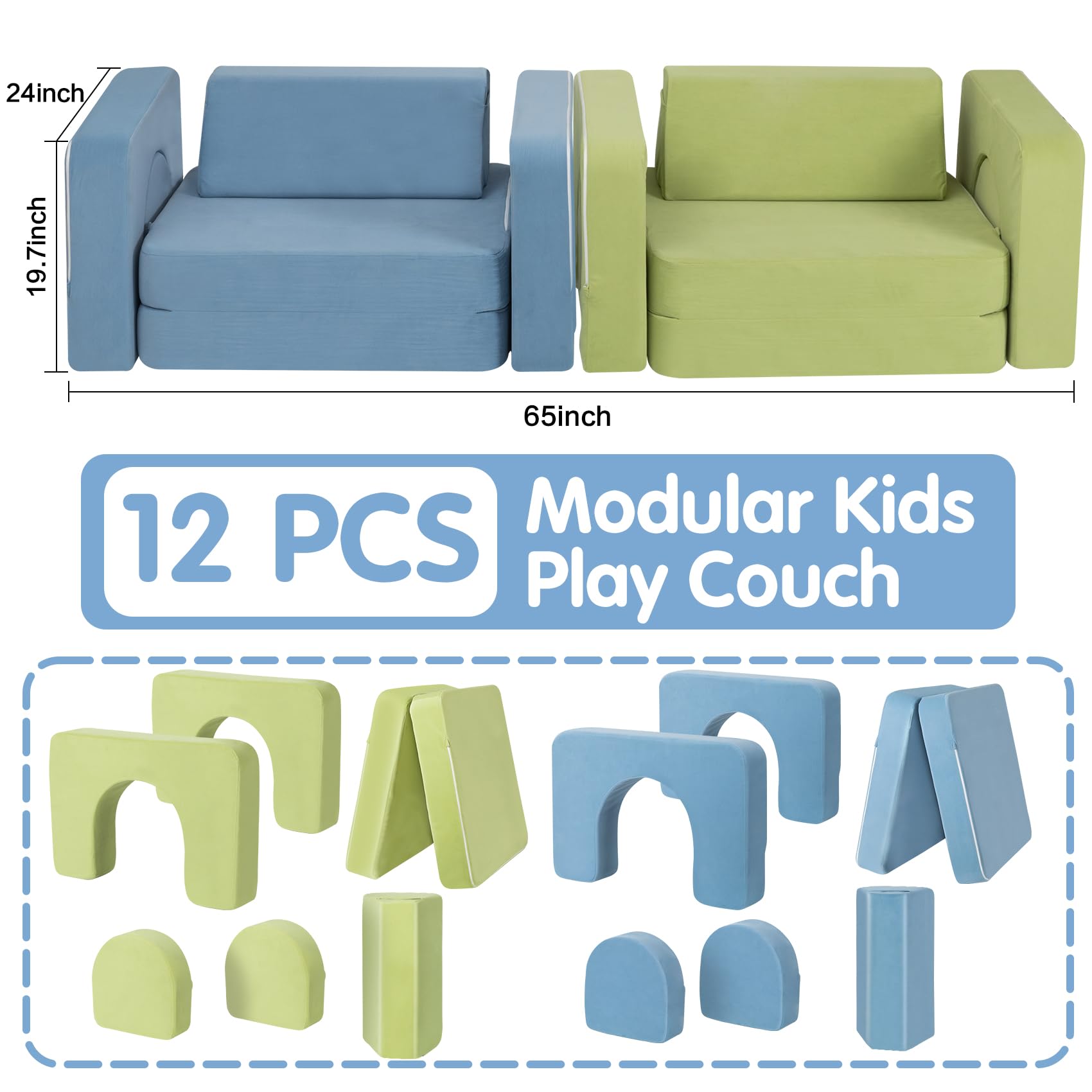 Modular Kids Play Couch - 1000+ Building Options, Super Comfy Convertible Sofa for Playroom & Nursery, Perfect Gift for Toddlers & Children - Great for Playtime, Reading Nook & Nap Time