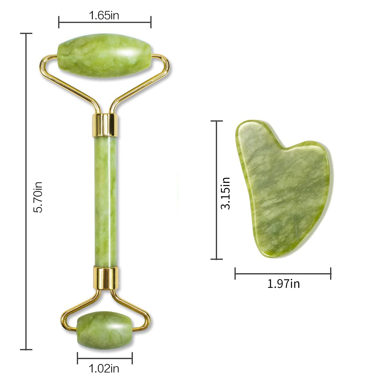 Jade Roller & Gua Sha Facial Massage Set - Green Stone Face Roller & Gua Sha Tool for Skin Care, Anti-Aging, Puffiness Relief - Perfect for Face, Neck & Eye Treatment - Spa Quality Skincare Tools for Home & Travel Use