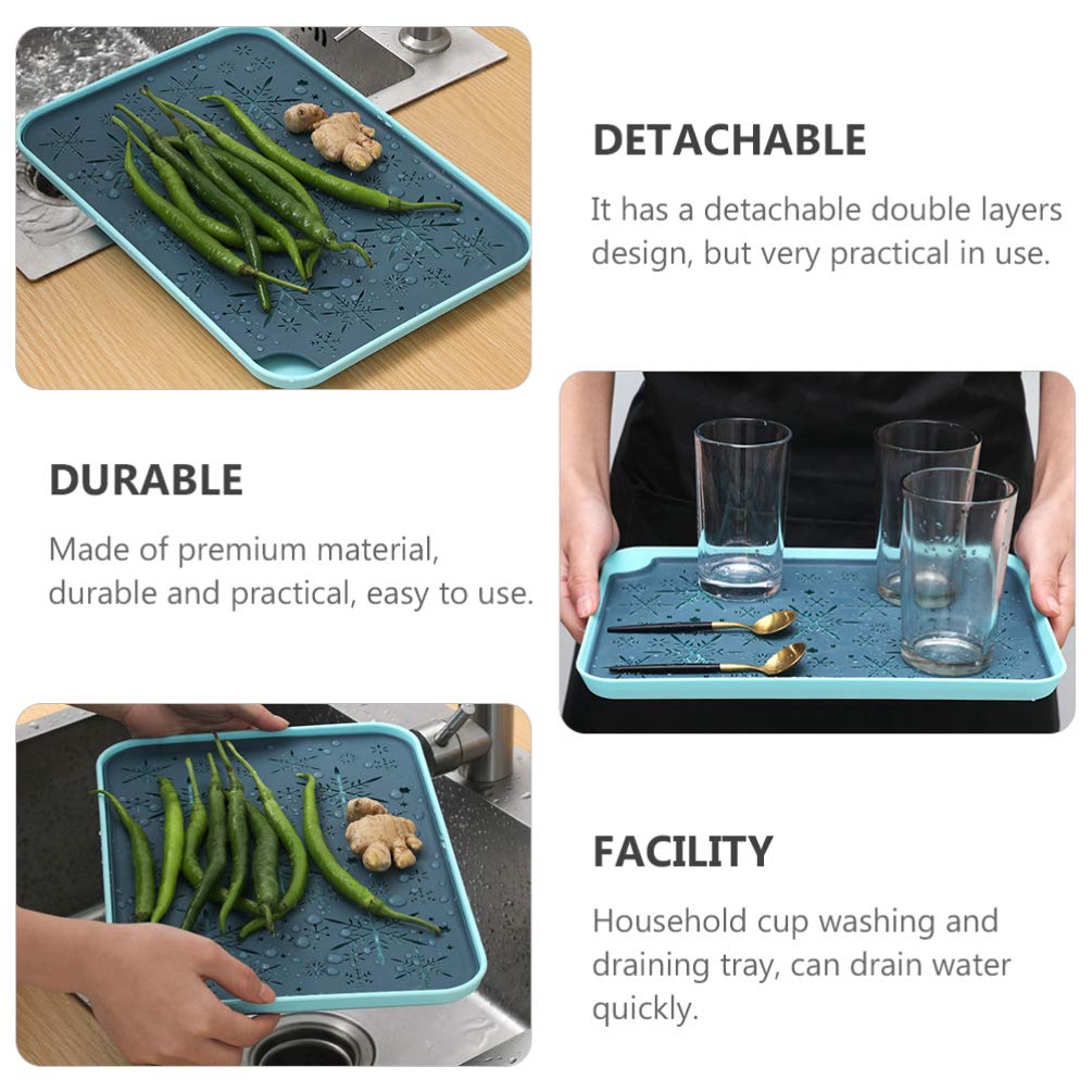 Hemoton 2-Pack Rectangular Kitchen Drying Mat - Dish Drainer, Utensil Tray & Vegetable Drying Rack - Non-Slip Silicone Drain Board for Dishes, Cups & Tableware - Perfect for Countertop, Sink & Tea Station Organization
