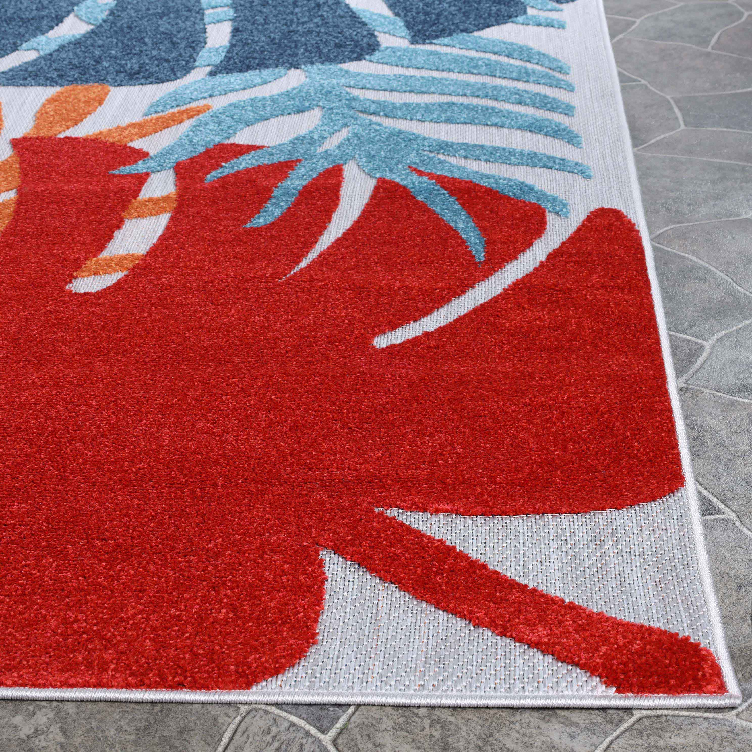 Waikiki Oversized Tropical Leaves Coastal Indoor Outdoor Area Rug - Perfect for Beach House, Boho Living Room, and Patio Decor