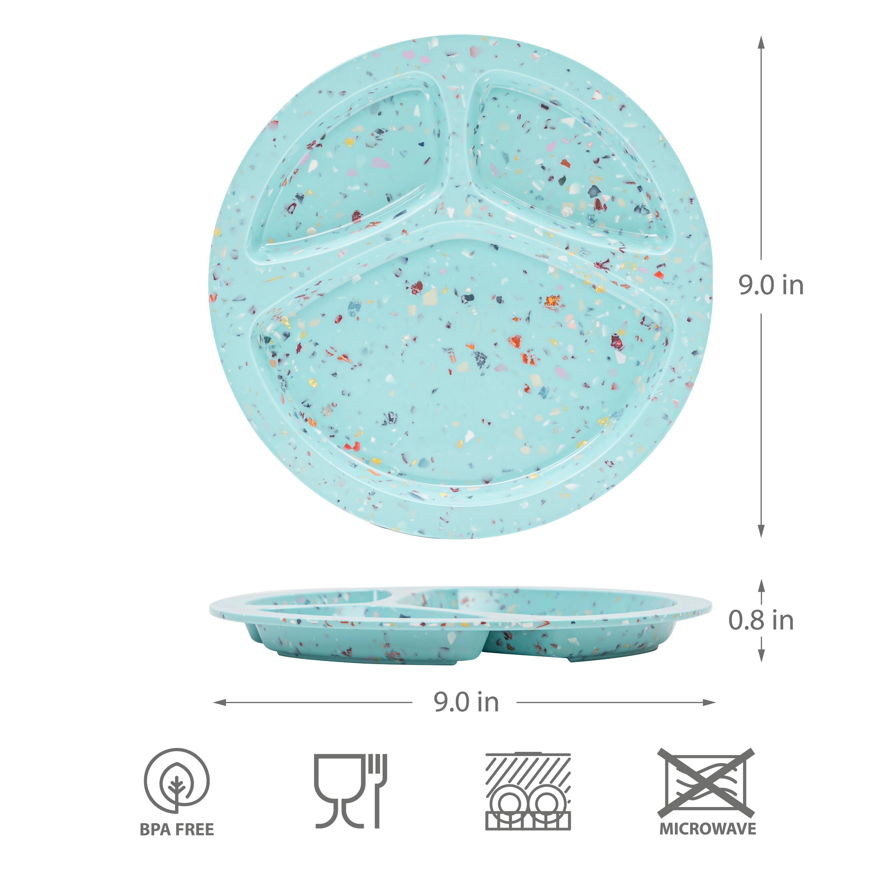 2-Piece Confetti Divided BBQ Plates - Green - Perfect for Outdoor Picnics, Backyard Grilling & Party Serving