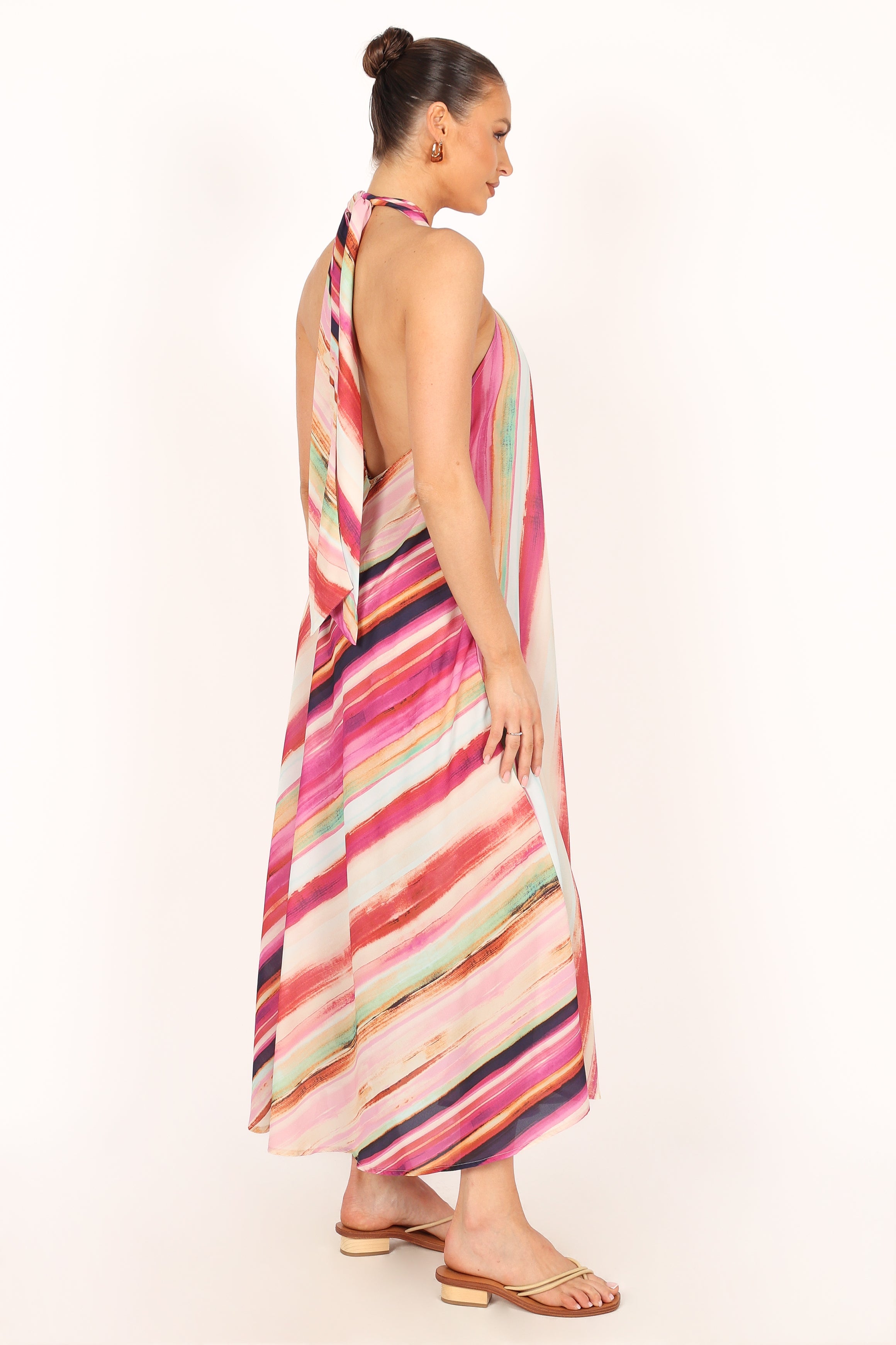 Antonijia Women's Halterneck Maxi Dress - Floral Stripe Design, Long Sleeve Summer Beach Dress for Vacation, Party, and Casual Wear