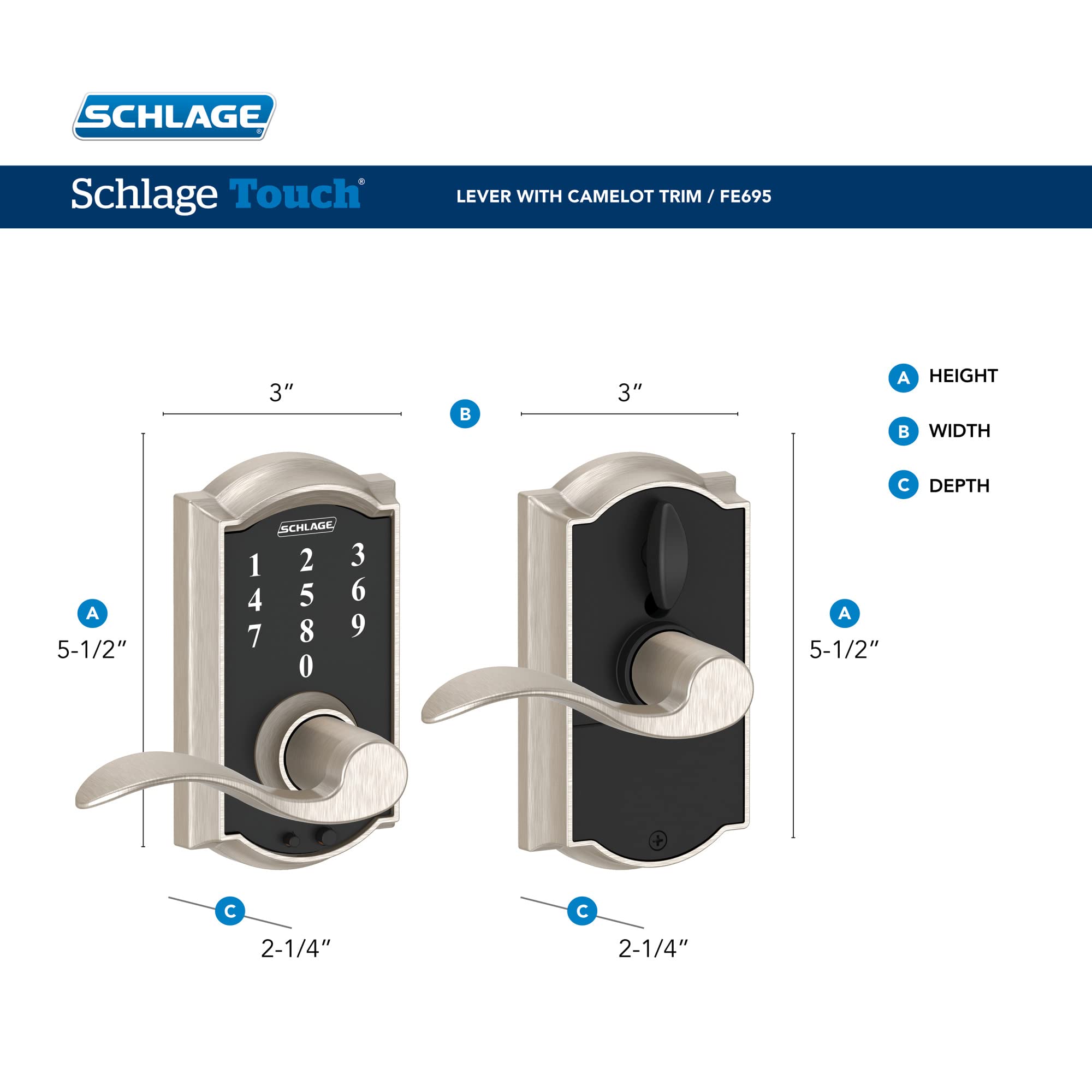 Schlage FE695 CAM 716 ACC Touchscreen Keyless Entry Deadbolt Lock - Aged Bronze Finish, Smart Home Security for Front Doors, Back Doors & Apartments | Easy Keyless Access & Modern Home Protection