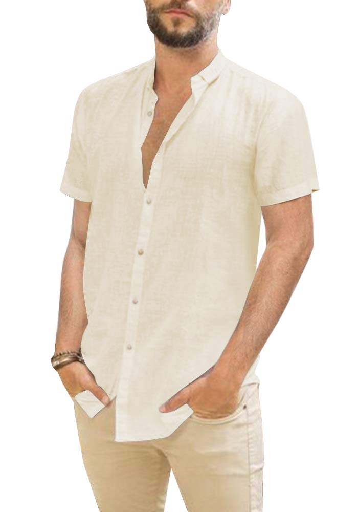 Men's Linen Long Sleeve Button Down Shirt - Breathable Summer Casual Shirt for Beach, Yoga & Outdoor Activities | Lightweight Comfortable Travel Shirt